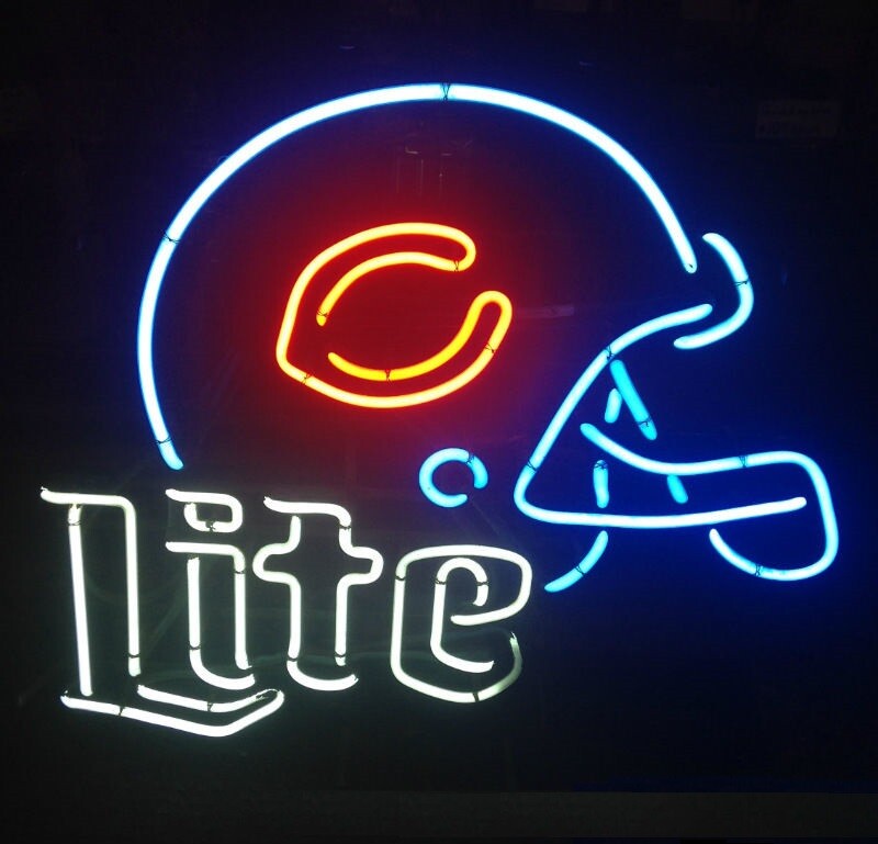 Miller Lite Helmet Chicago Bears Neon Lamp Light Sign 17"x14" Beer Glass Decor