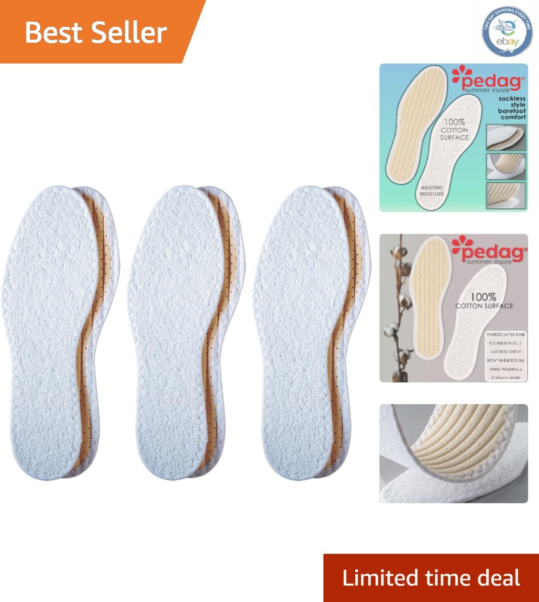 Natural Terry Cotton Insoles for High & Low Arches - Summer Comfort Essentials