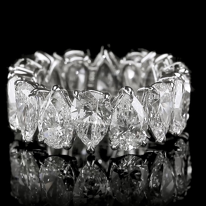 10.50Ctw Pear Cut Moissanite Eternity Band Engagement Ring 14K White Gold Plated