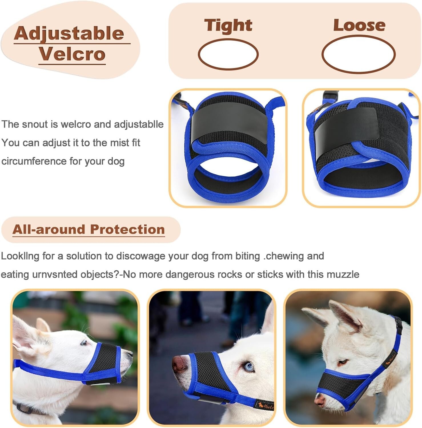 Nylon Dog Muzzle Breathable Adjustable Small Medium Large Barking Bite Preven...