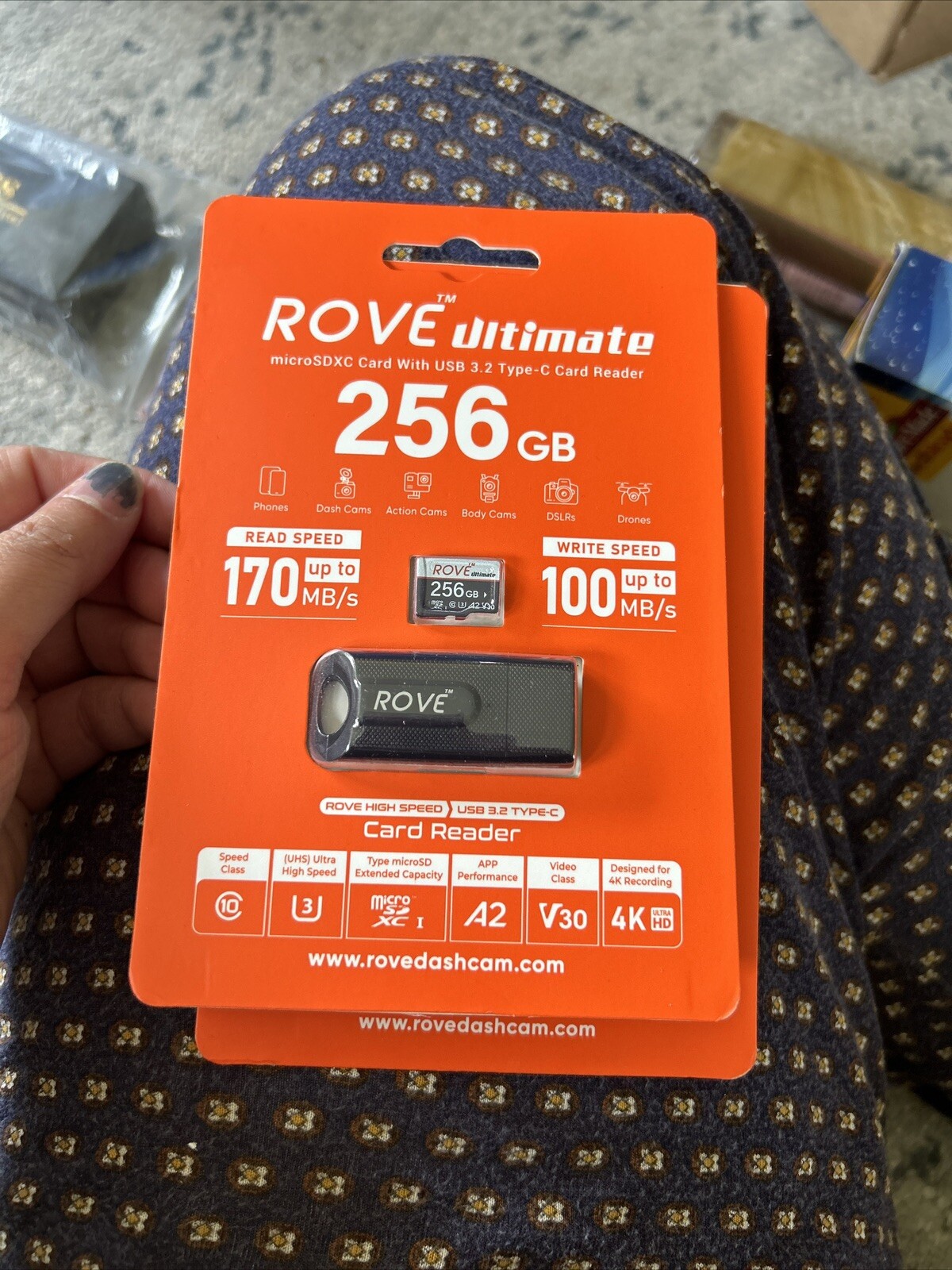 ROVE Ultimate Micro SD Card Microsdxc 256GB Memory Card with USB 3.2 Type C Card
