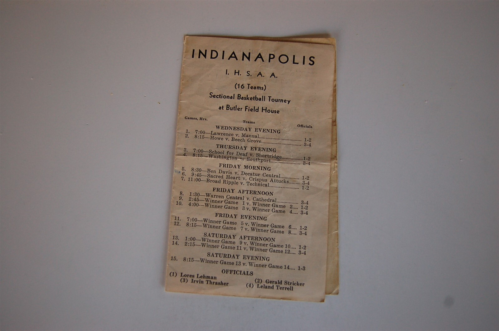 1951 Indianapolis High School Basketball Sectional Program - Attucks etc