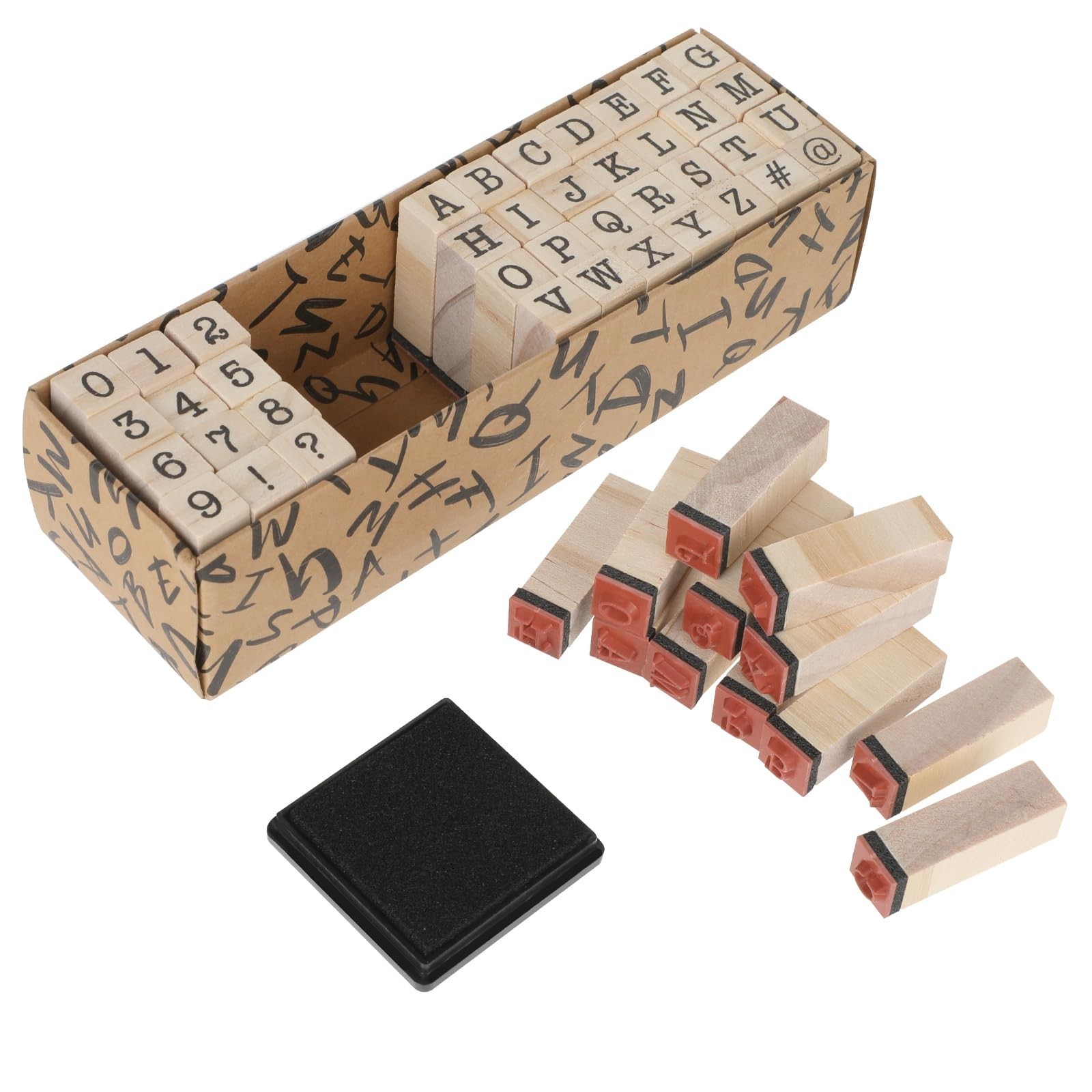 Molain 40 Pcs Wooden Rubber Stamps, Mini Alphabet Letter Number Stamps for DI...