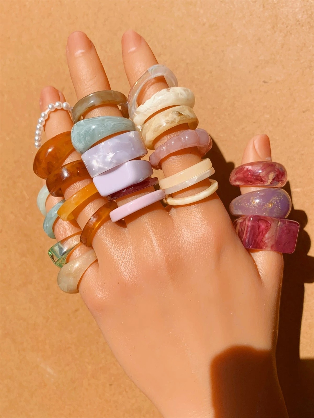 30PCS Geometric Transparent Resin Rings - Acrylic Crystal Ring Set Women Jewelry