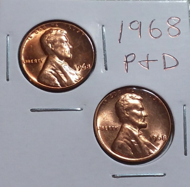 1968 LINCOLN MEMORIAL CENT PENNY (2 COIN SET P & D) UNC