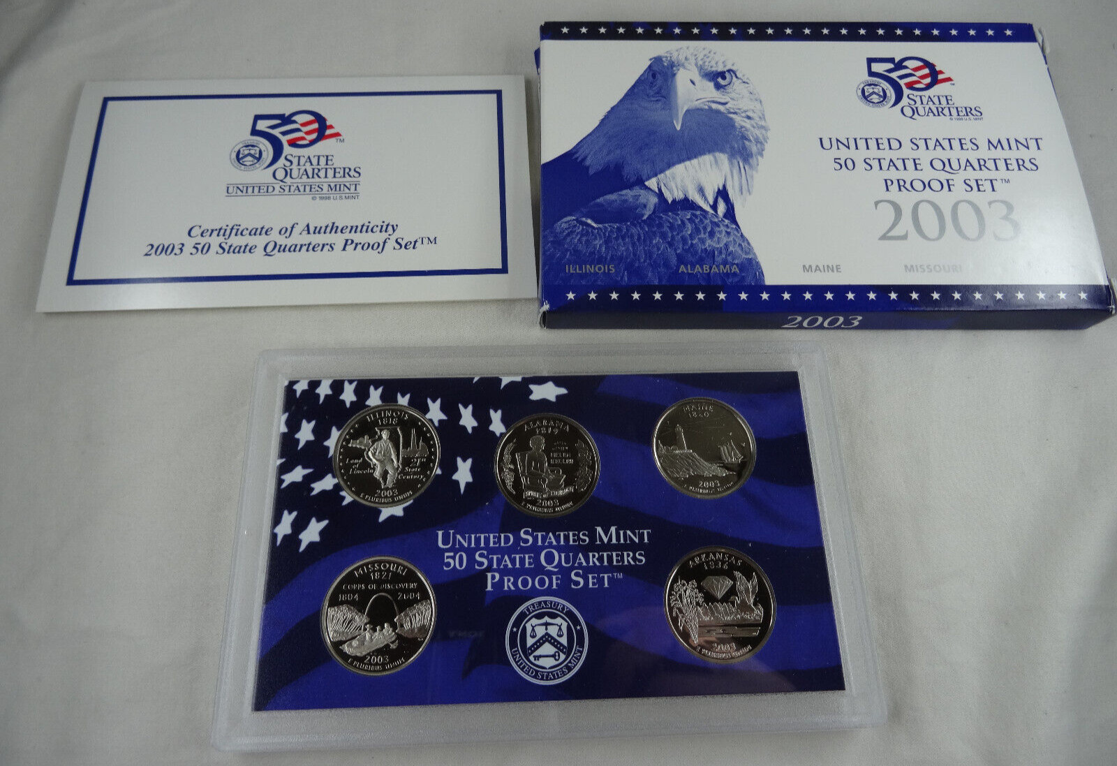 2003-S US Mint Statehood Quarters Proof Set 5 Coins Box & COA OGP Cameo