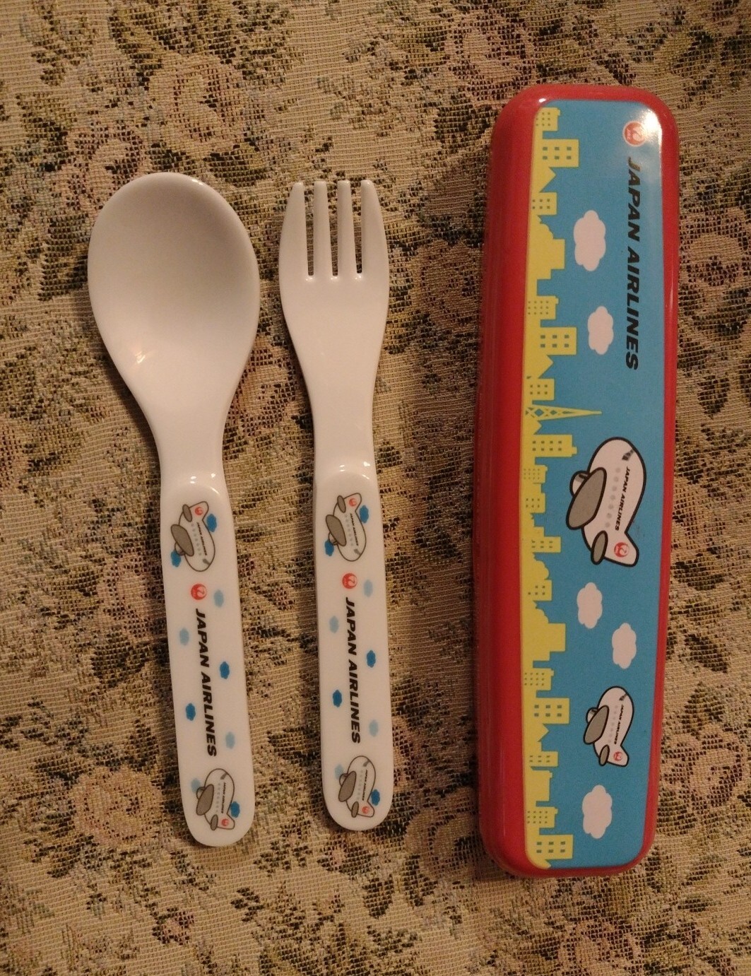 Japan Airlines Kids Utensil Set Fork Spoon With Case.