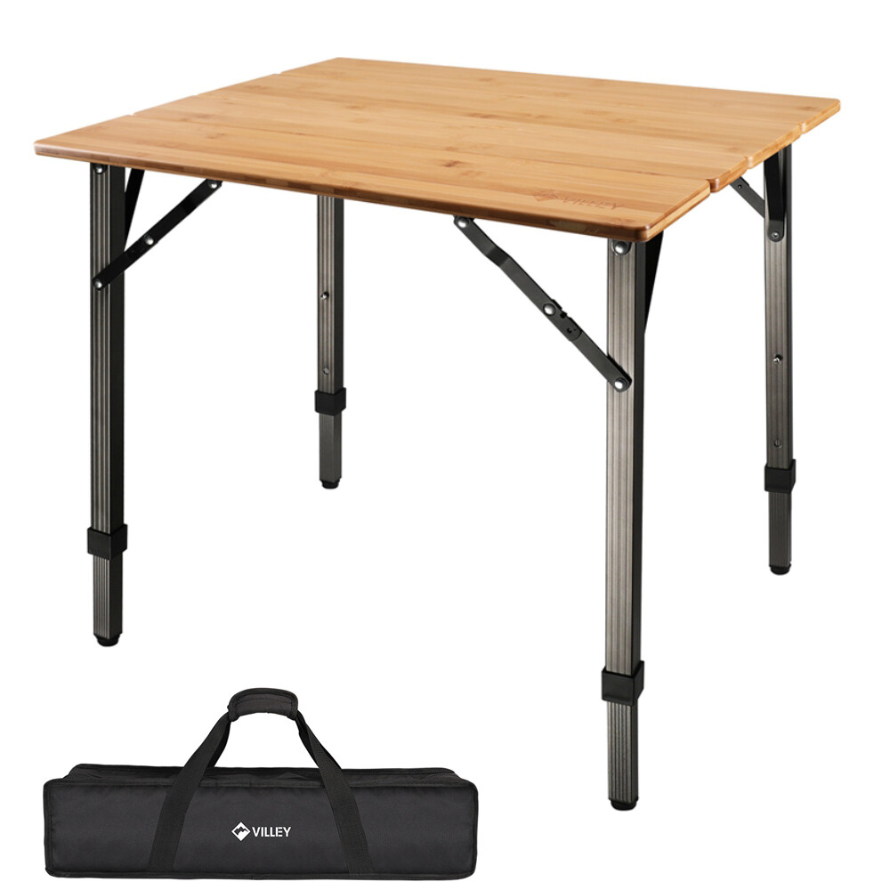Portable Heavy Duty Camping Table Adjustable Height Bamboo Folding Table 176 lbs