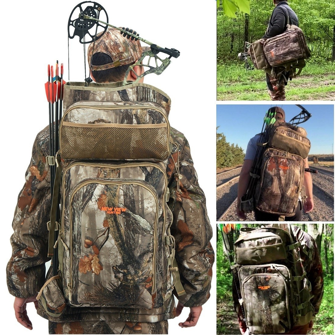 Large Saddle Hunting Pack for Compound Bow, with Bow Holder & Camo Design
