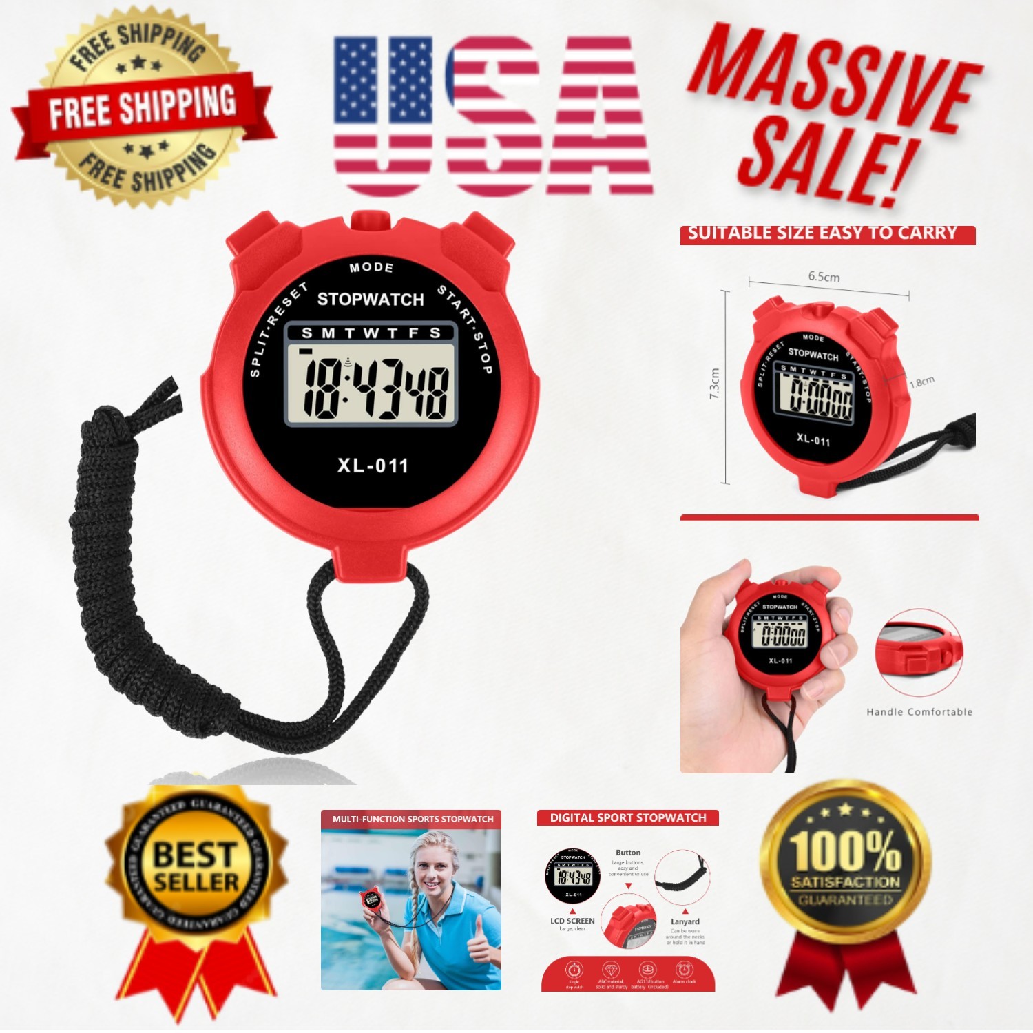 Multi-Function Sport Timer with Lanyard – 12/24 Hour Display for Coaches & Kids