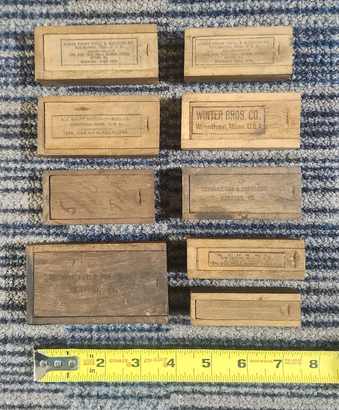 Vtg Slide Top Wood Box Collection Dovetail Joints etc Advertising & Die Contents