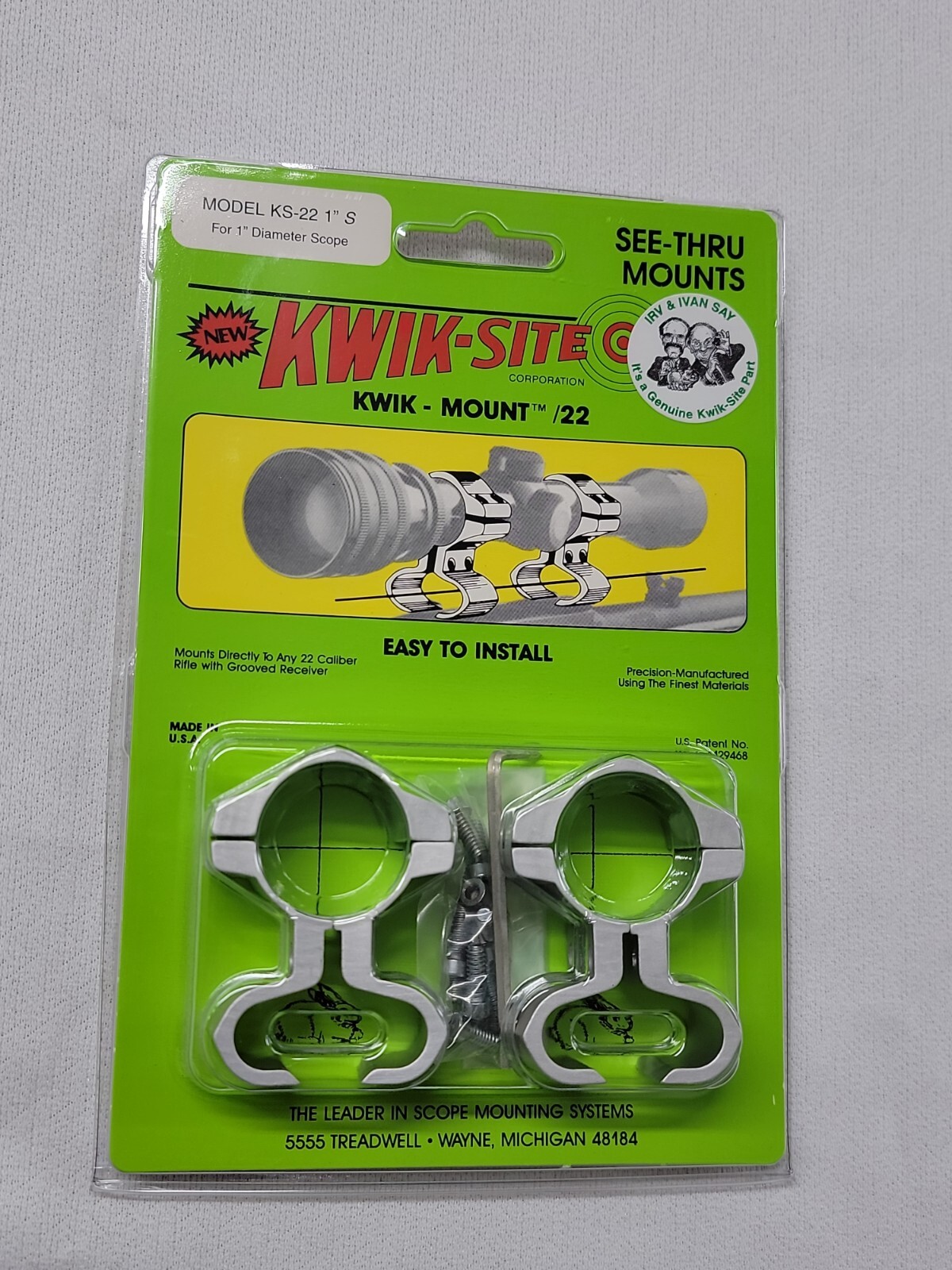 KWIK-SITE See Thru scope rings 1" silver for .22 caliber scopes KS-22 1" S