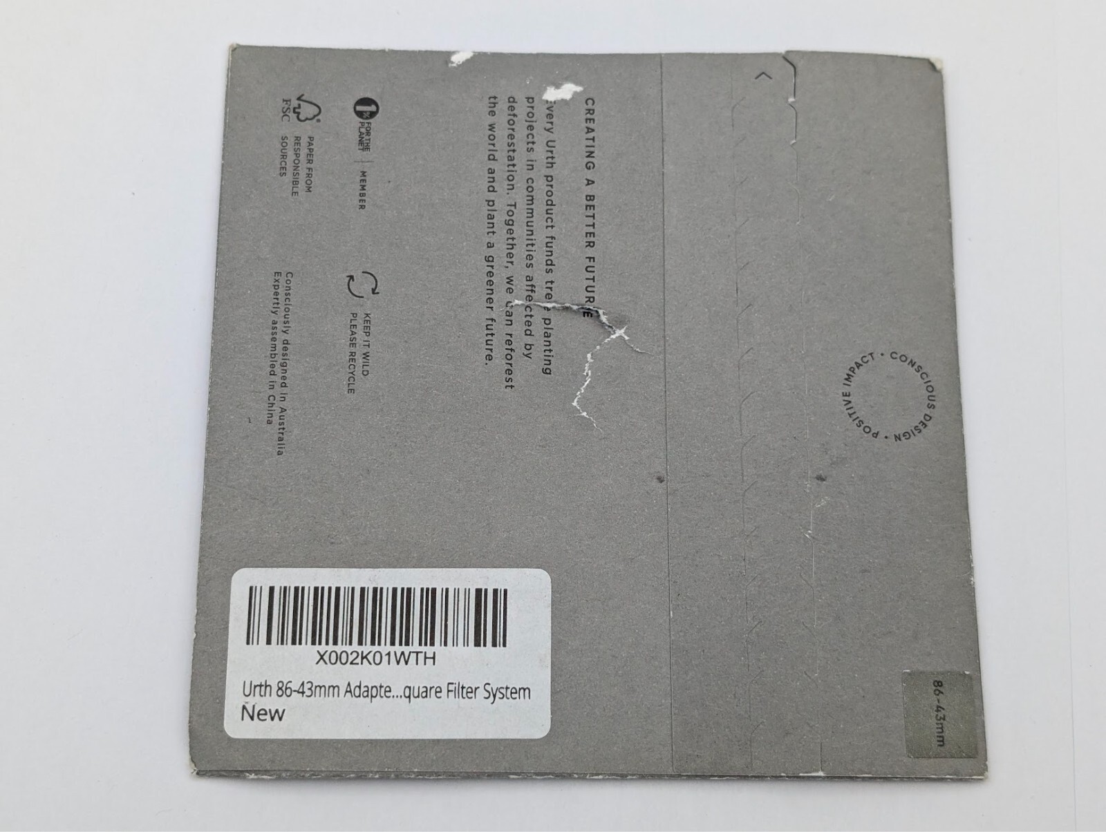 Urth 86-43mm Adapter Ring for 100mm Square Filter Holder #USFARING8643