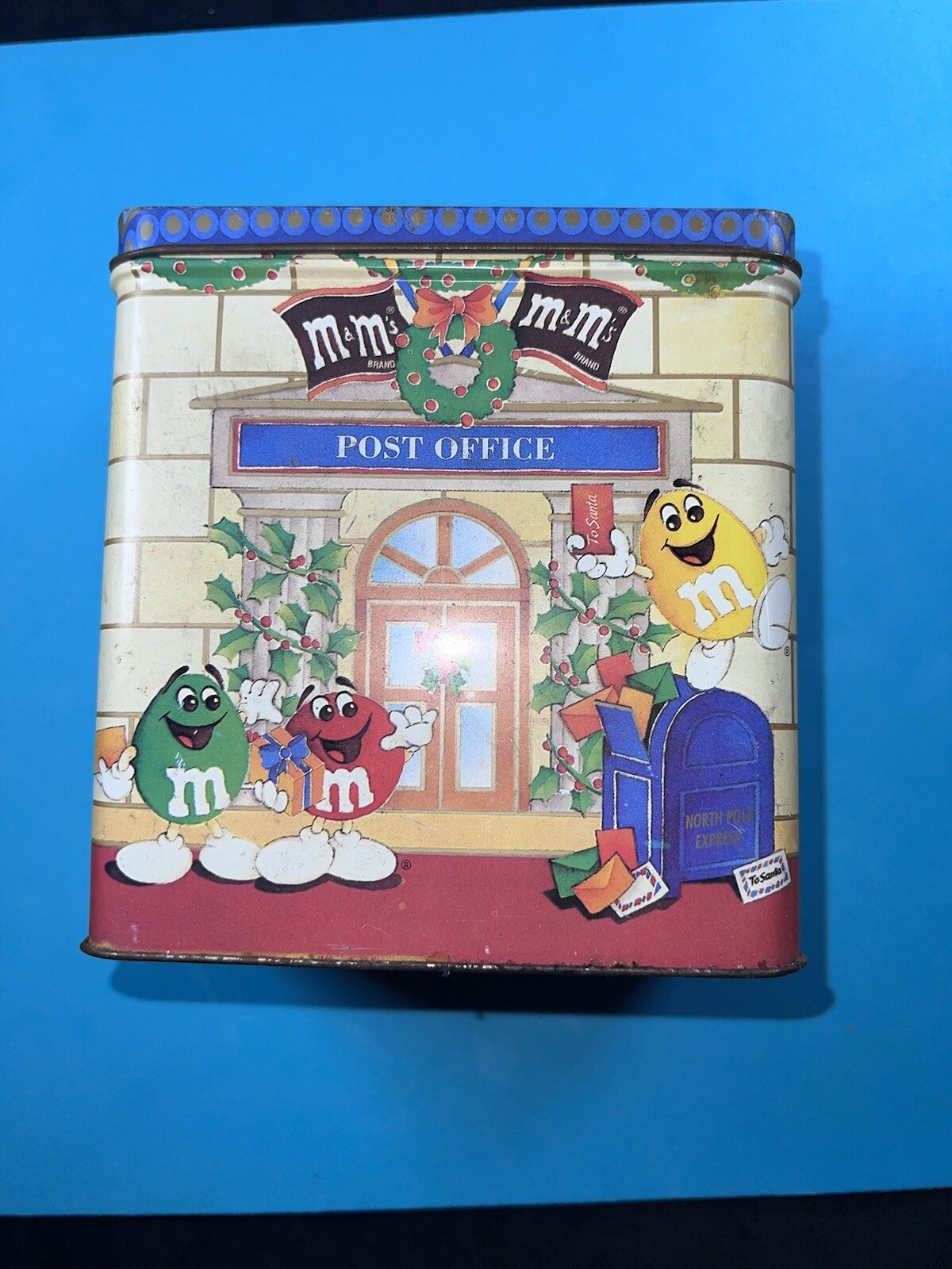 Vintage M&M's Brand Town 1995 Holiday Tin - "Letters For Santa' Post Office"