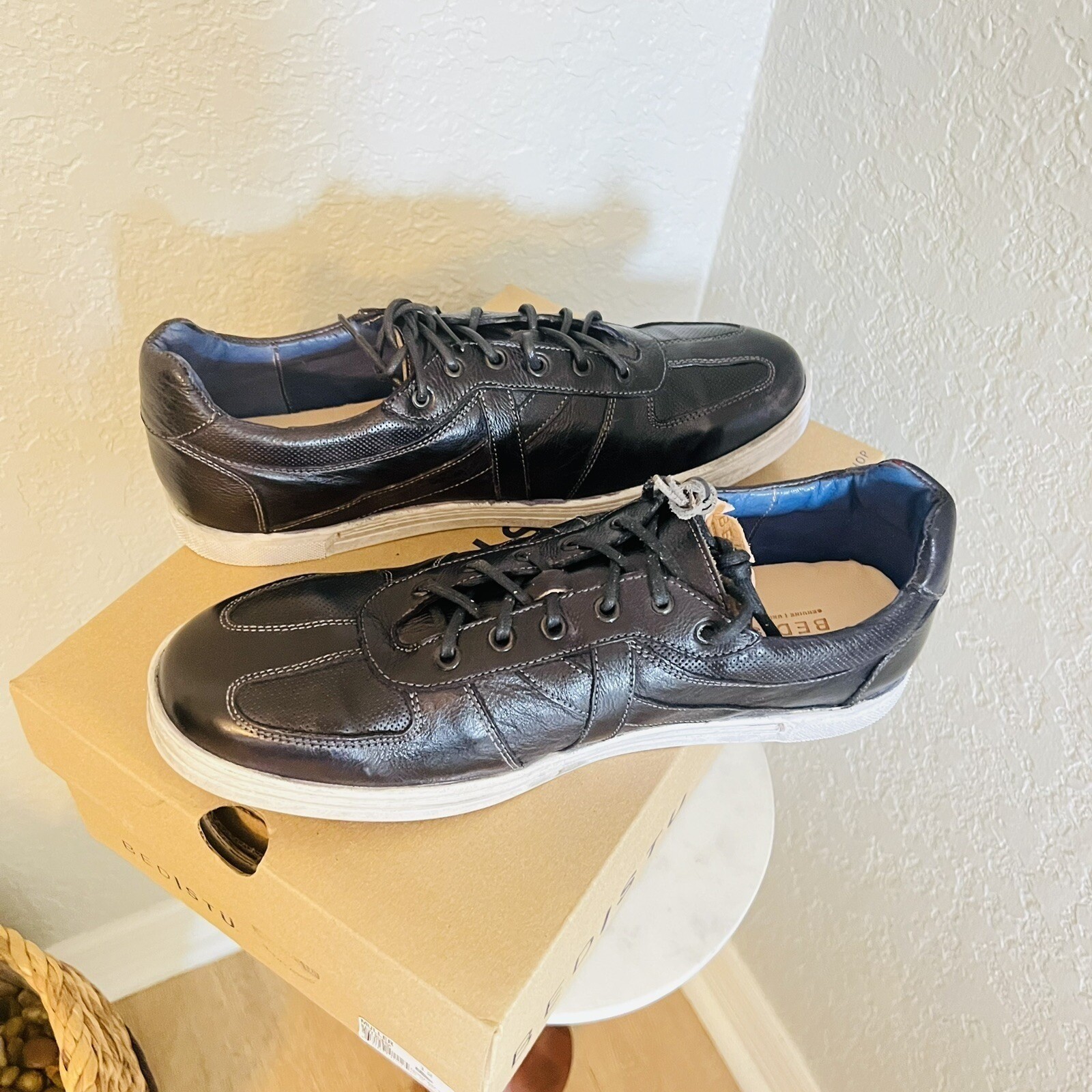 BED STU Men's Muller Leather Sneaker, Pre-Scuffed, Designer, Navy, Size 12, NWT