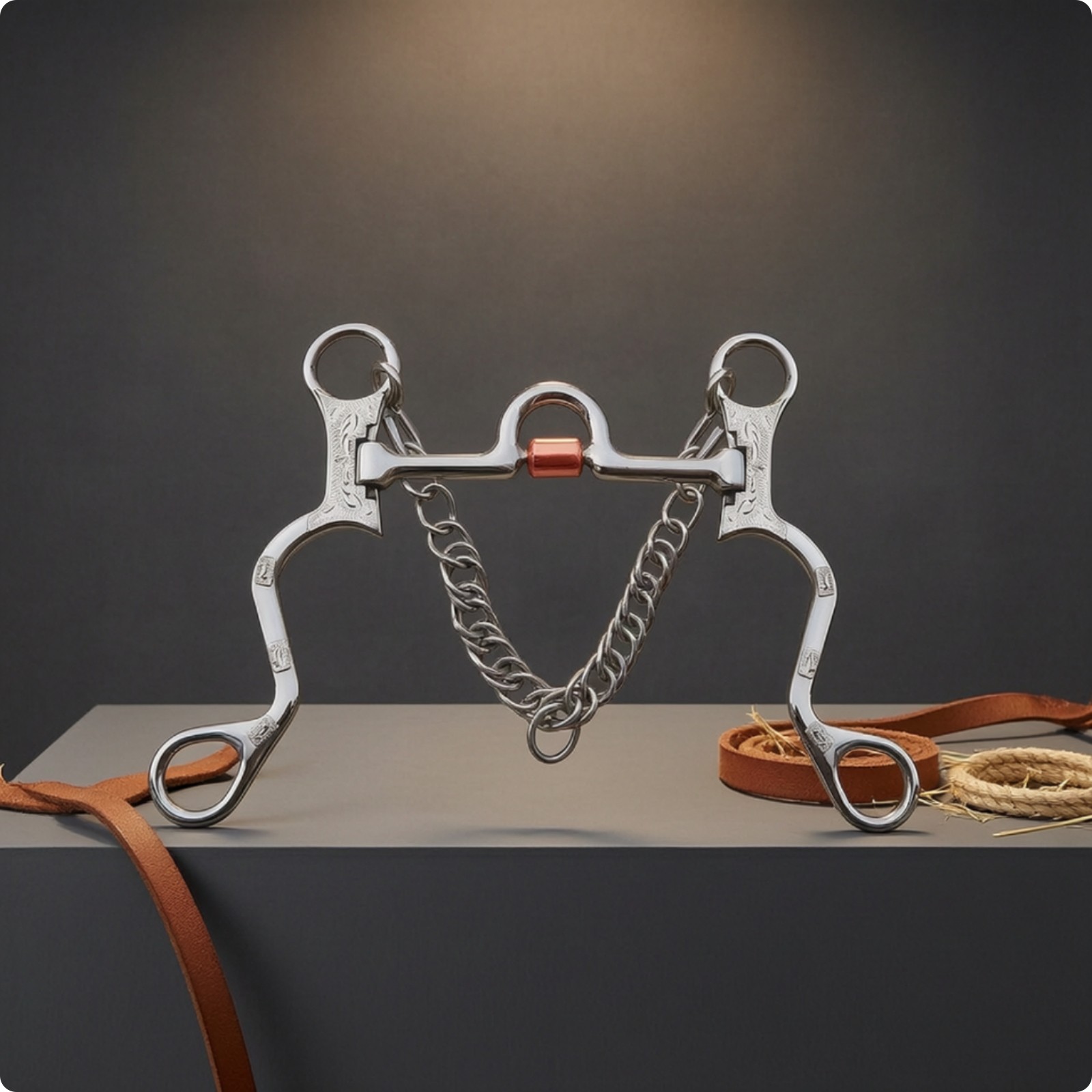 Western with Curb Chain Engraved Horse with Copper Roller for Riders