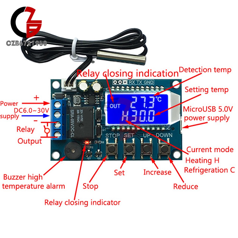 High-Precision Digital Thermostat DC 6.0-30V Temperature Controller -50°C~110°C