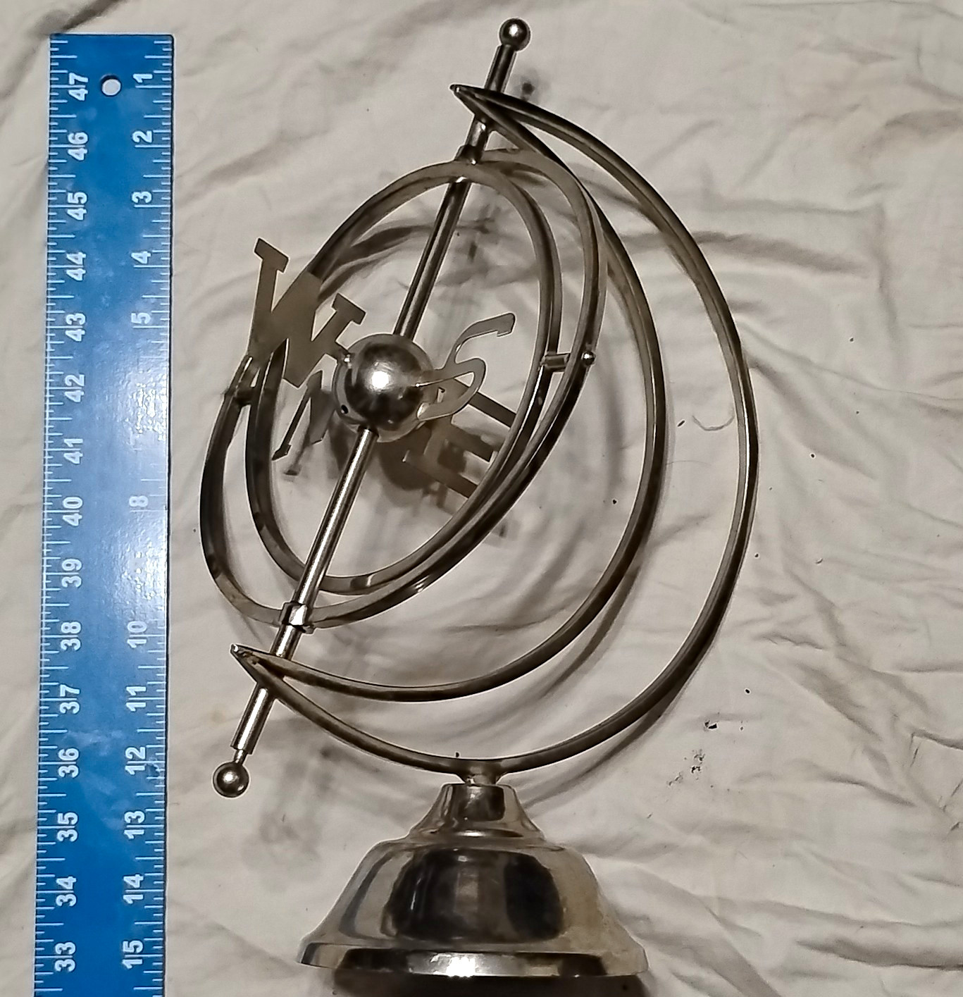 Silver Metal Armillary Sphere Decorative Tabletop Ornament, Base Included