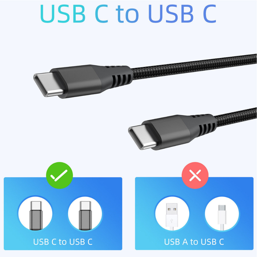 10FT Long USB-C to USB-C Type C Fast Charging Cable PD For Samsung MacBook iPad