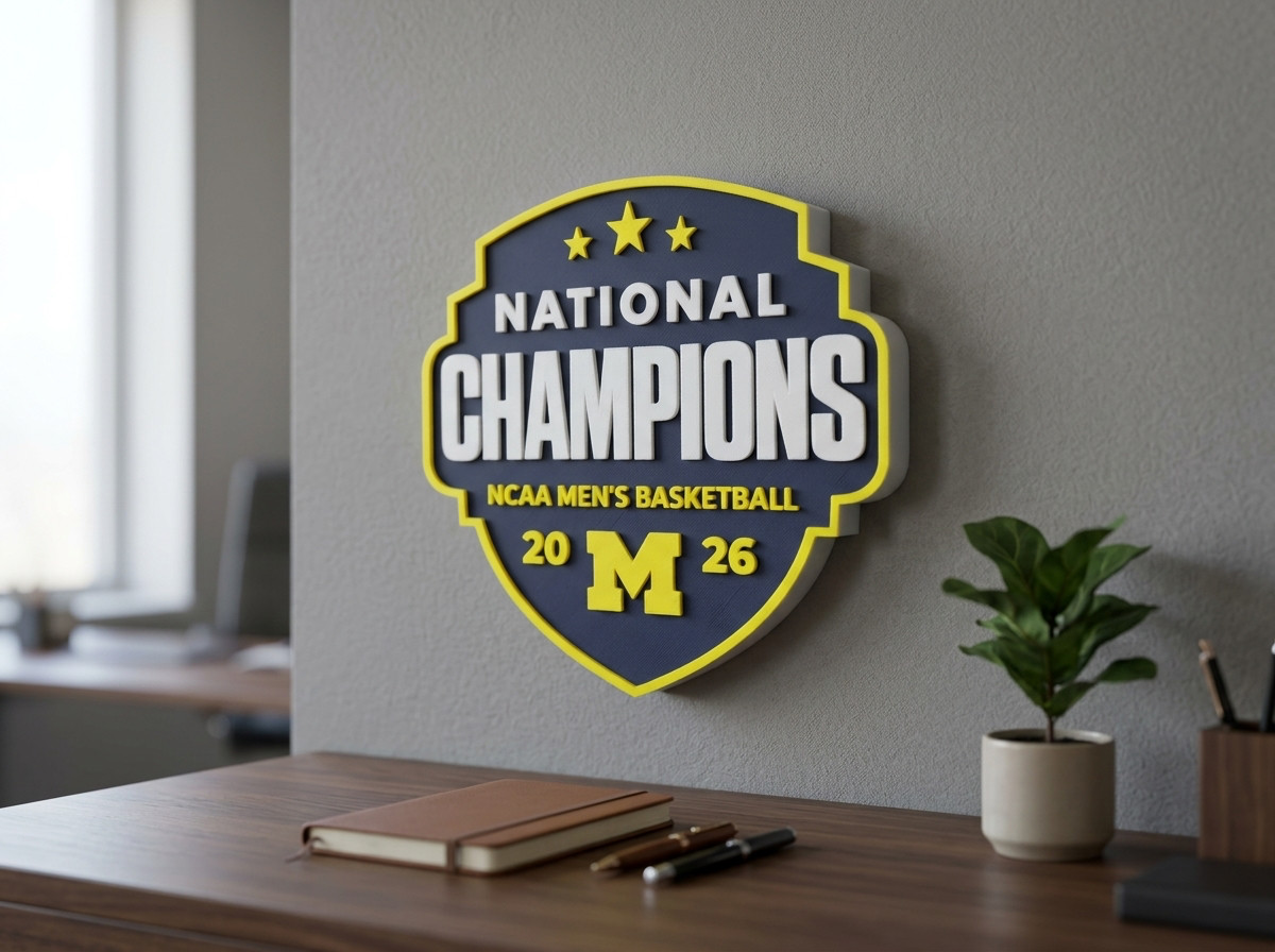Michigan Wolverines National Champions 2026 3D Sign NCAA Men’s Basketball