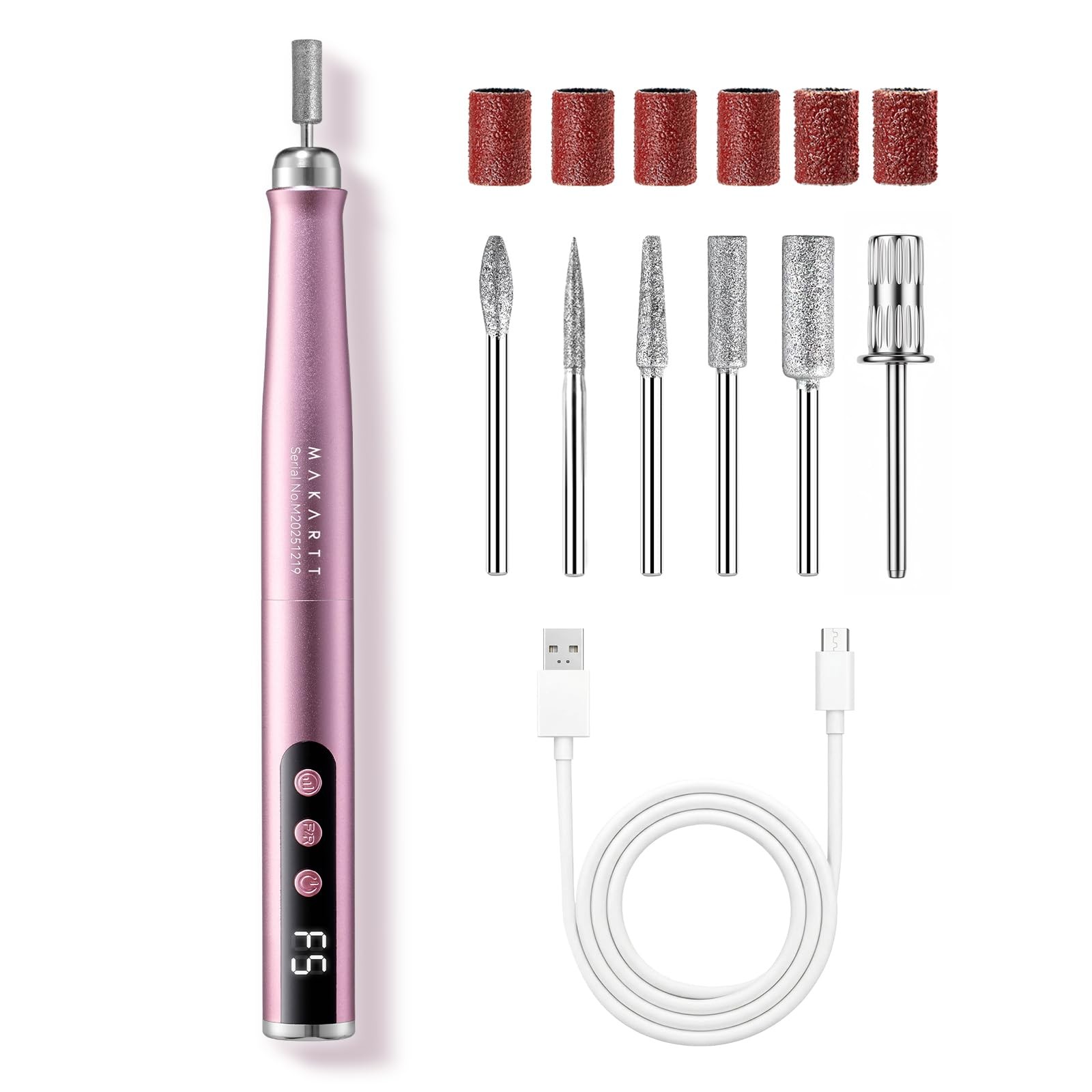 Makartt Cordless Nail Drill for Beginners: 25000RPM Slim E-File Hepsela Pink