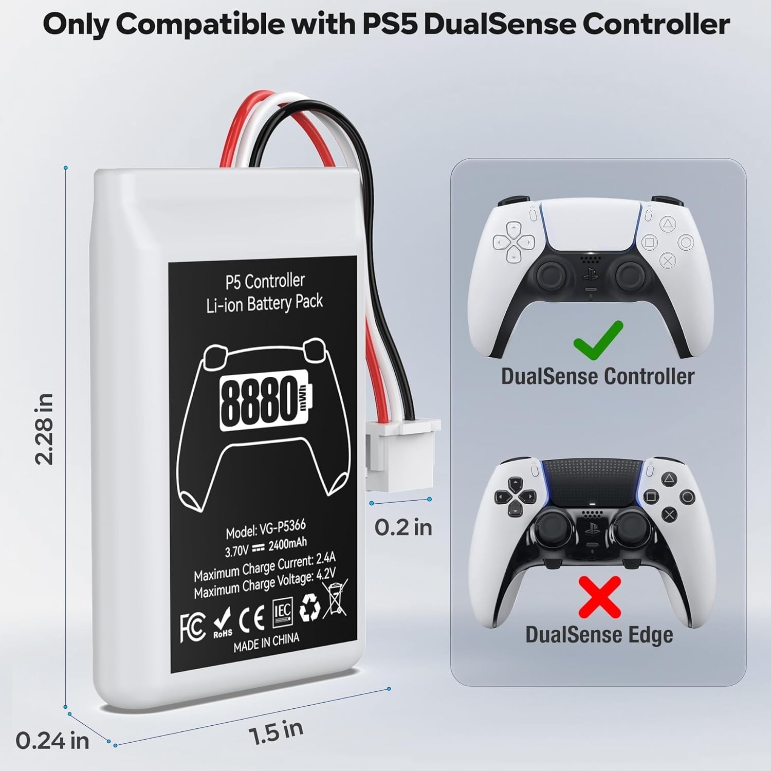 High Capacity PS5 Controller Battery Replacement Kit - 8880mAh, 4 Packs, Tools I