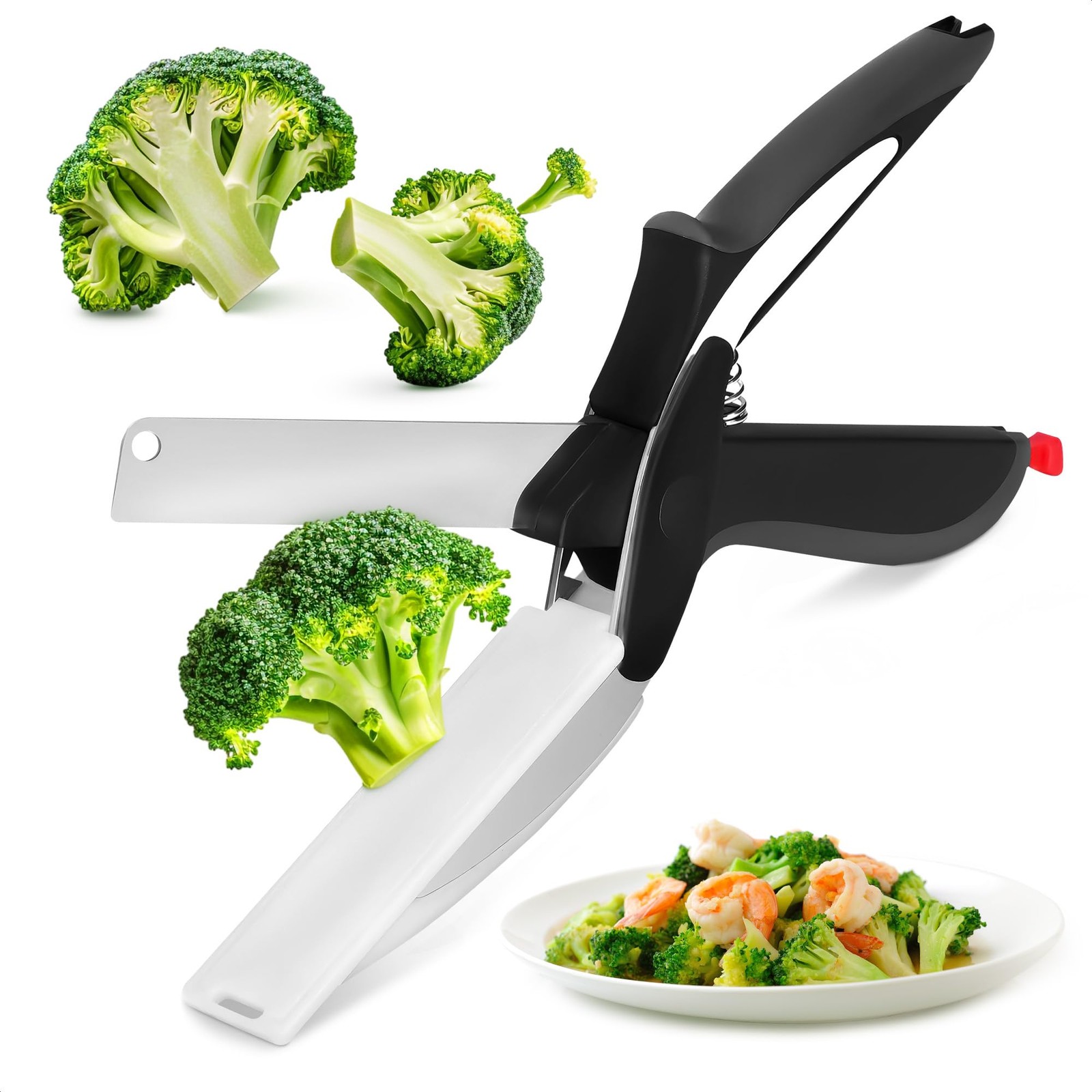 2 In 1 Kitchen Scissors Builtin Cutting Board Stainless Steel Food Chopper Safe
