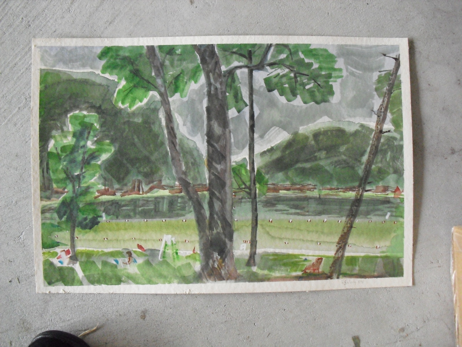 Original Watercolor Painting - Trees Landscape and Mountains LOOK
