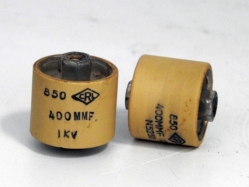 SET OF 2 NEW OLD STOCK MADE IN USA CRL 400 MMF 400 uuF 1KV DOORKNOB CAPACITORS