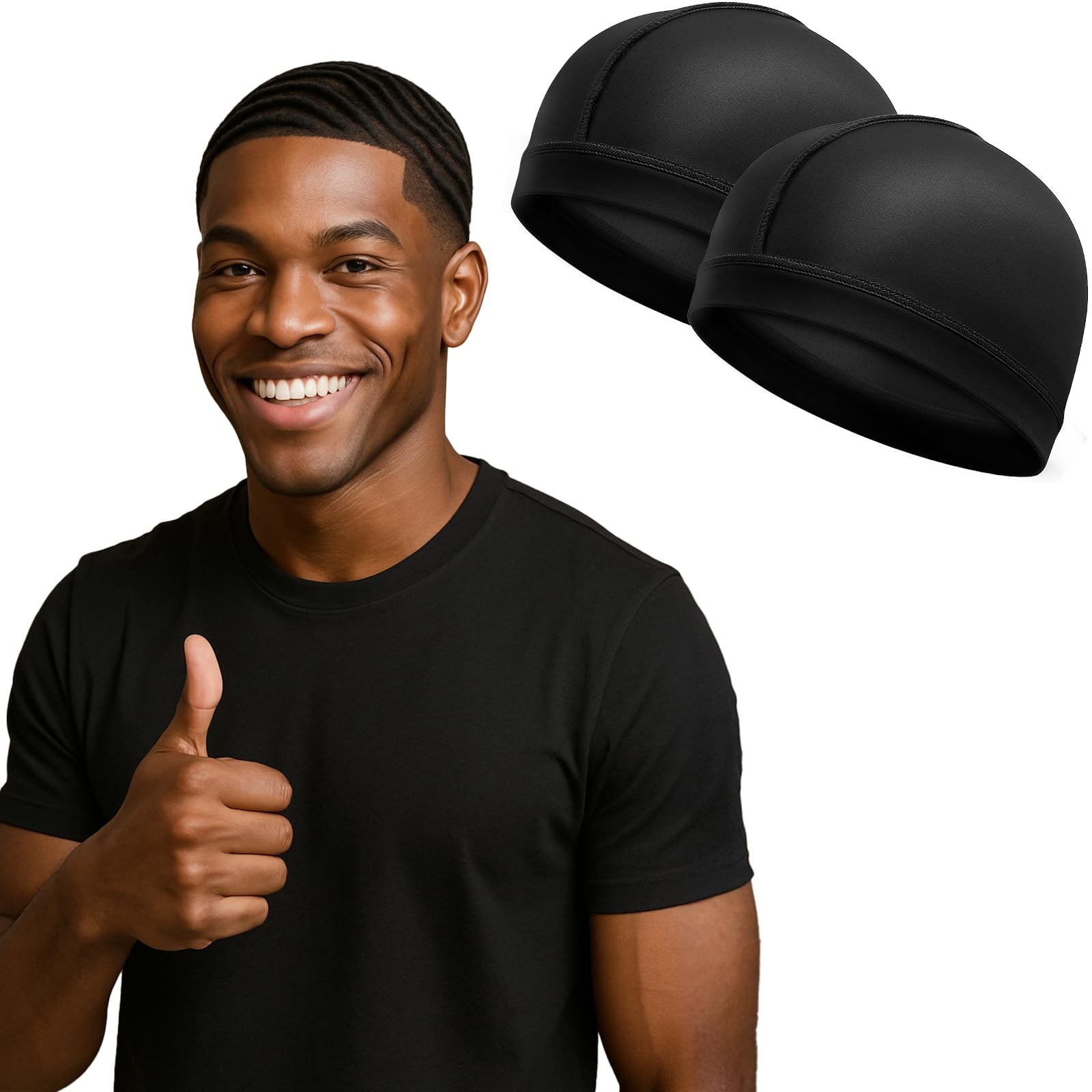 DURALA Super Elastic Wave Cap, Good Compression One Size-X-Large, Black+black
