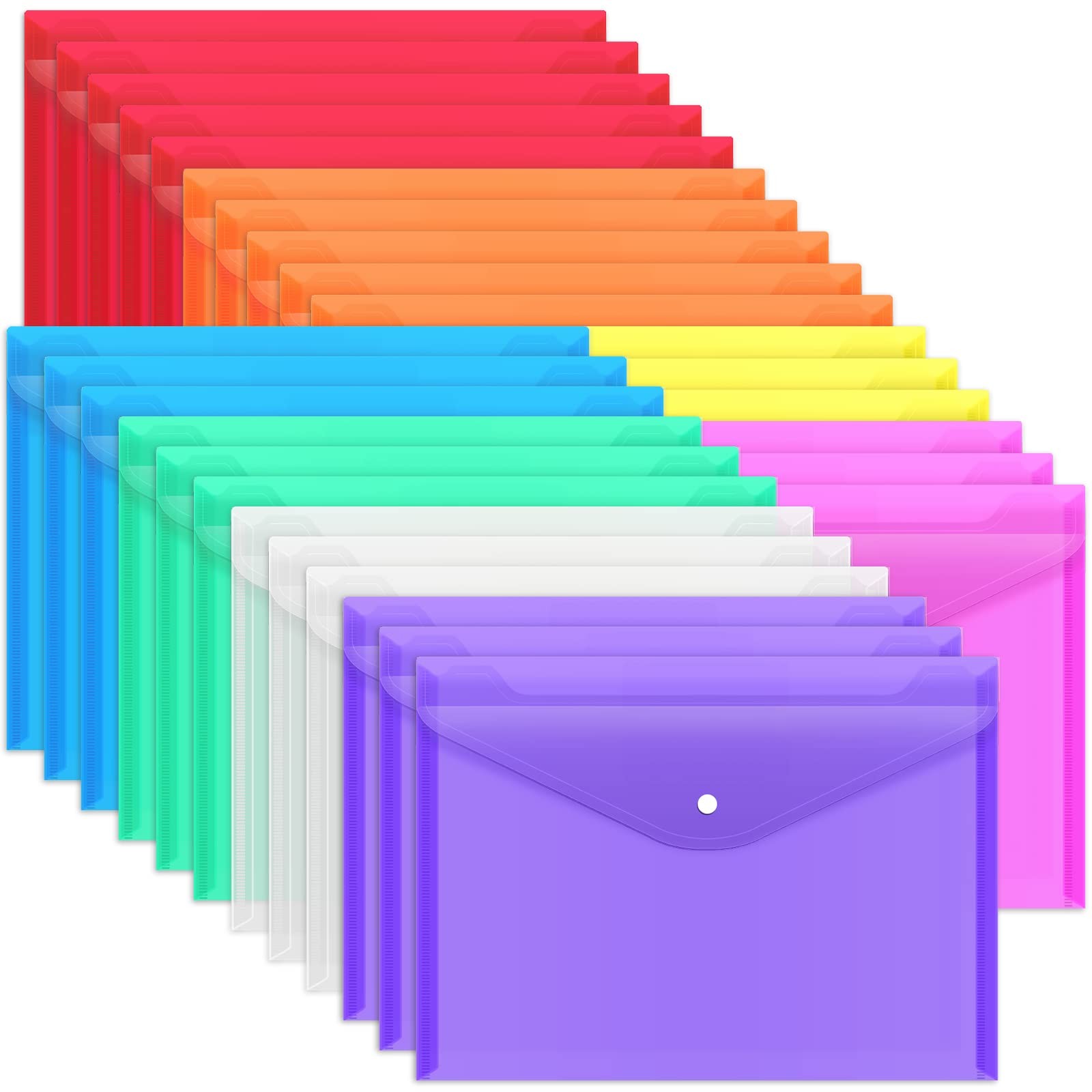28pcs Plastic Envelopes, Plastic Folders for Documents, Poly Folders with Sna...