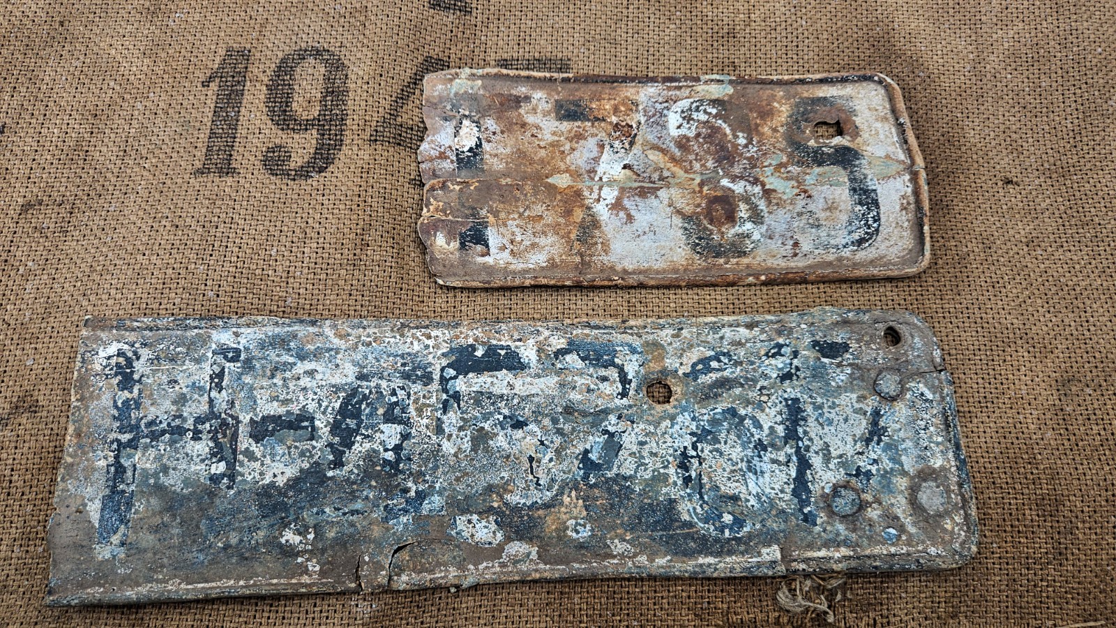 WW2 ORIGINAL GERMAN VEHICLE ZINC LICENSE PLATES 14. Pz. Div. RELIC from KURLAND