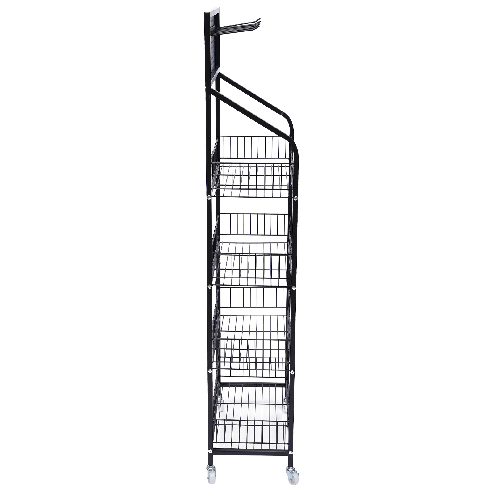 4-Tier Metal Baker's Rack With Locking Wheels, Wine Rack & 5 Hooks