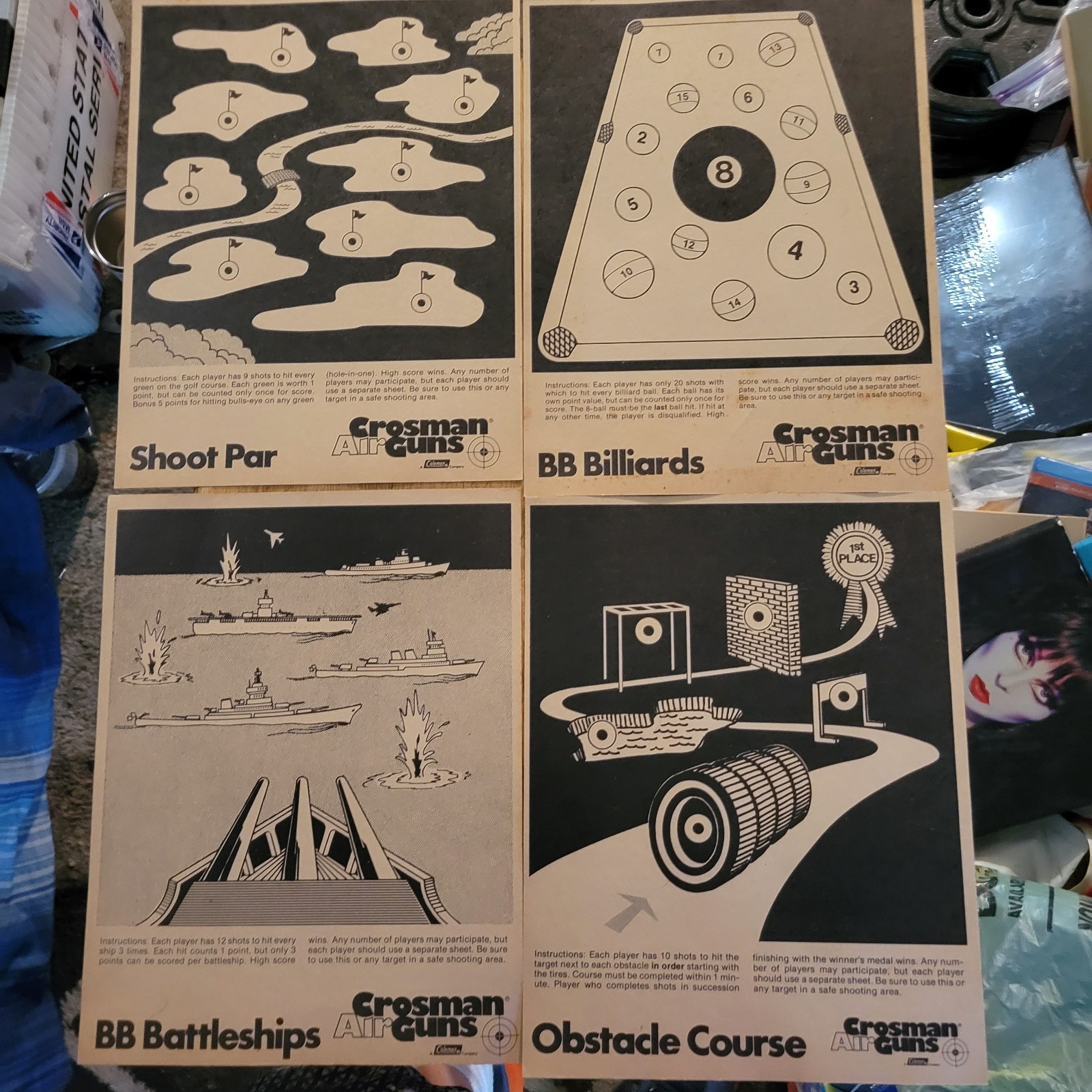 Vintage RARE Crosman Air guns targets Coleman co BB obstacle Battleship 8.5" 11"