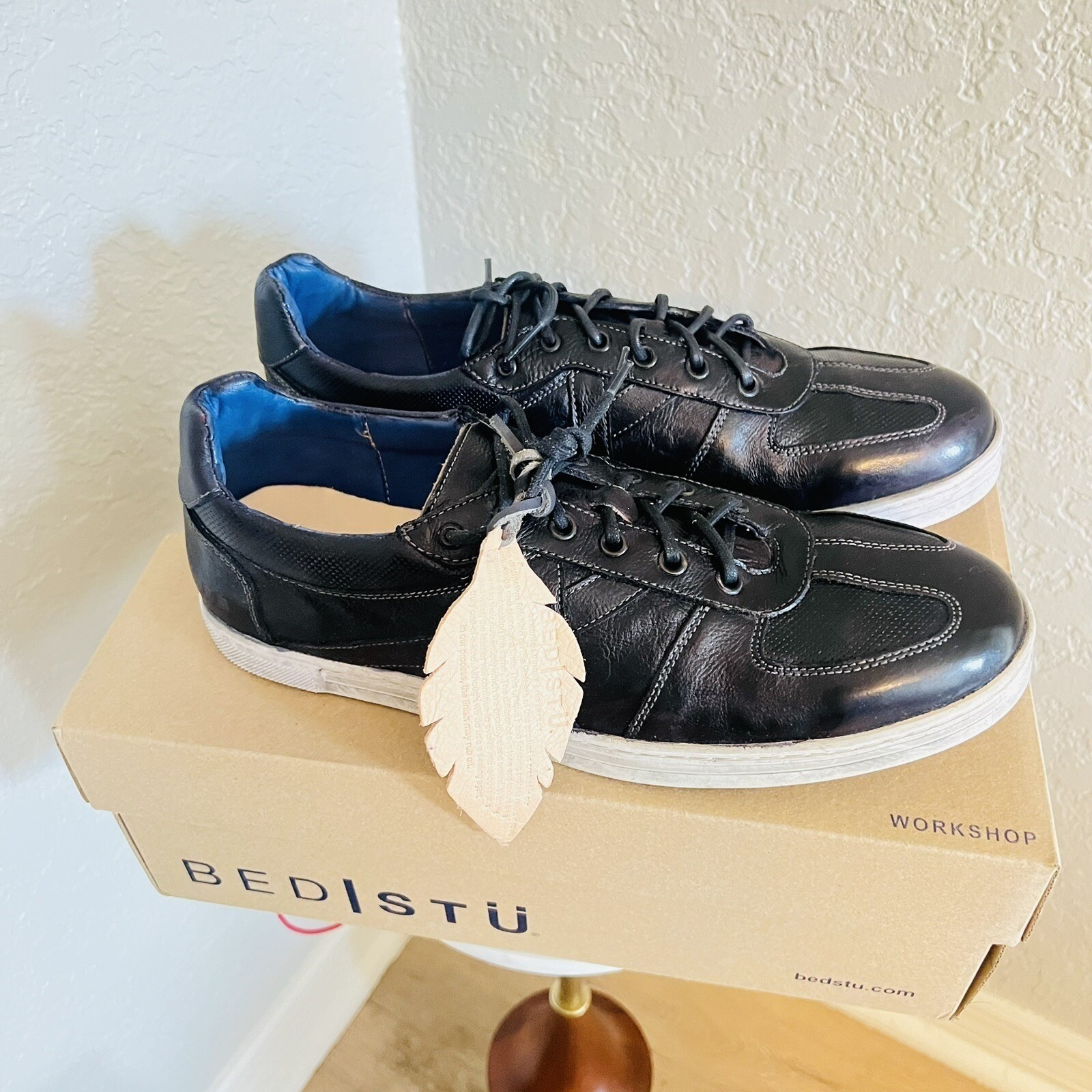 BED STU Men's Muller Leather Sneaker, Pre-Scuffed, Designer, Navy, Size 12, NWT