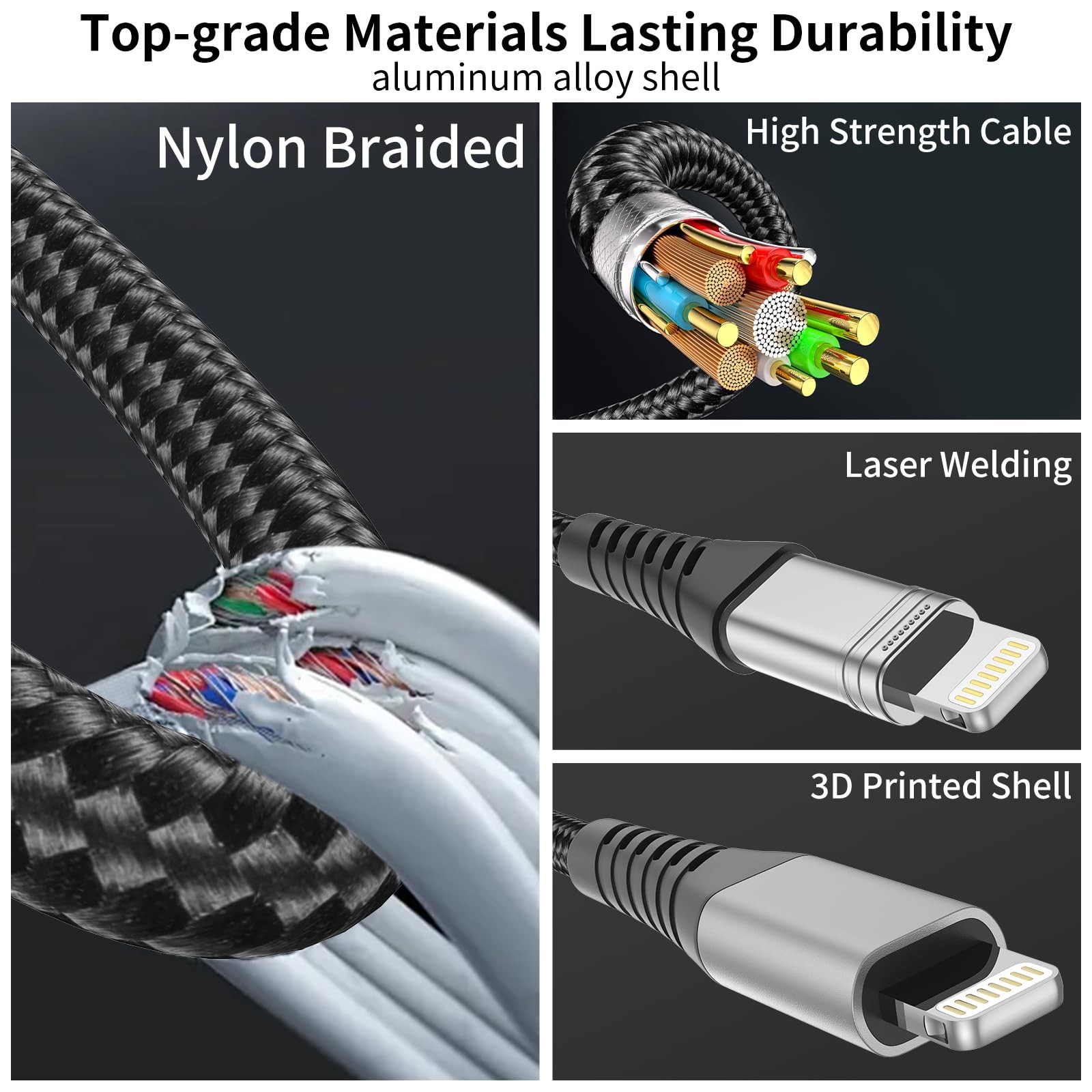1ft USB to Lightning Cable 3 Pack, MFi Certified USBC Lightning Cable PD Fast...