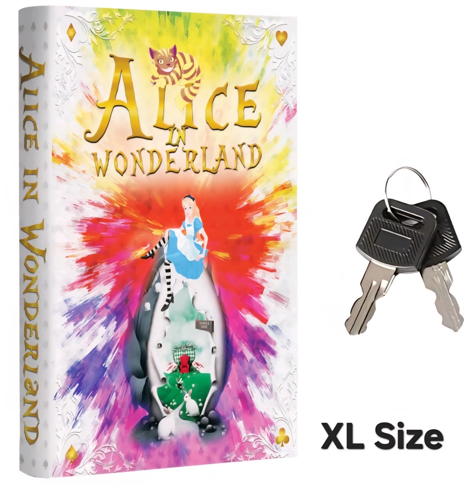 KASLVOX Portable Book Safe w Secret Compartment Alice in Wonderland Key Lock