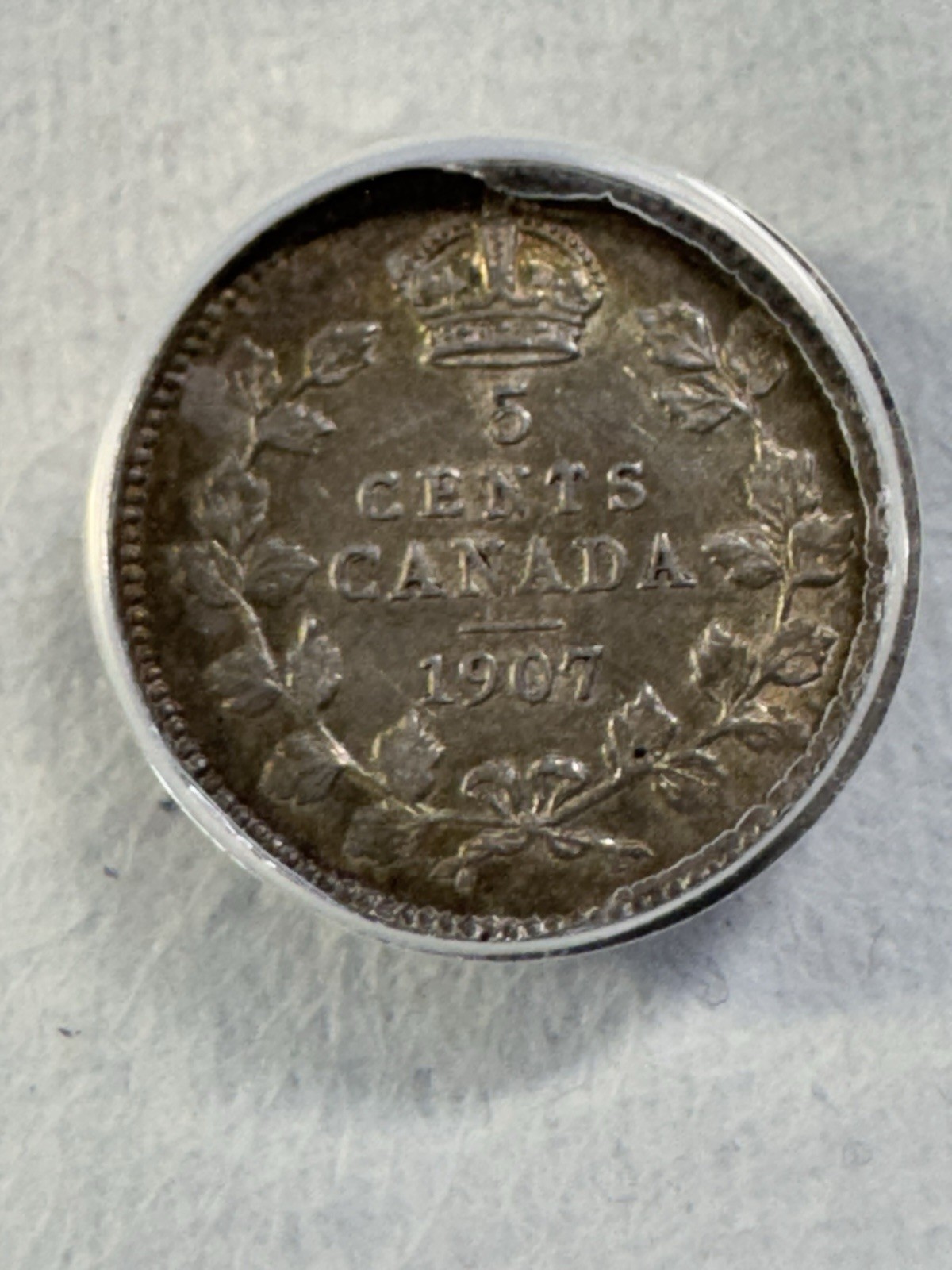 1907 Canada 5 Cents Small Silver Coin Graded AU 50 by ANACS