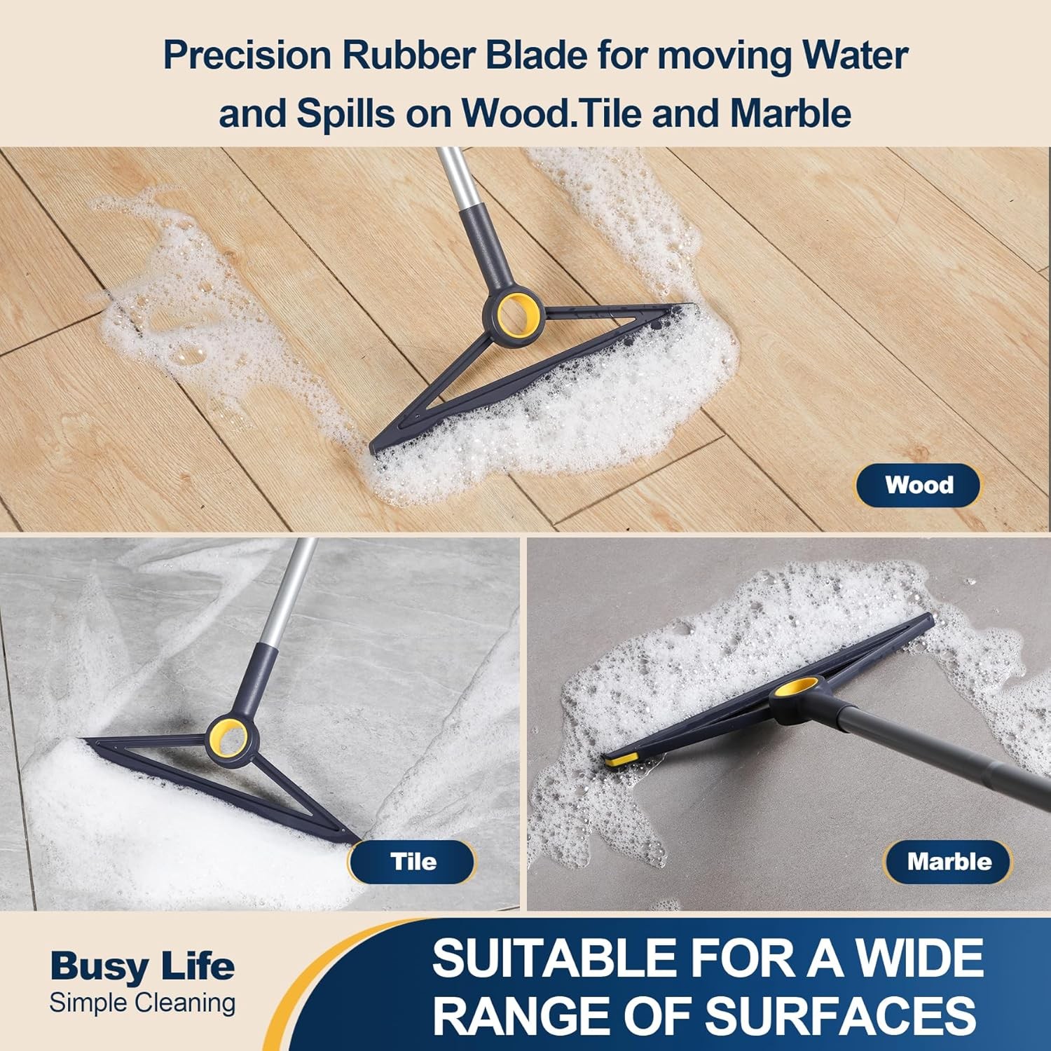Floor Squeegee TPR Rubber Blade Scrubber Squeegee Adjustable for Bathroom Shower