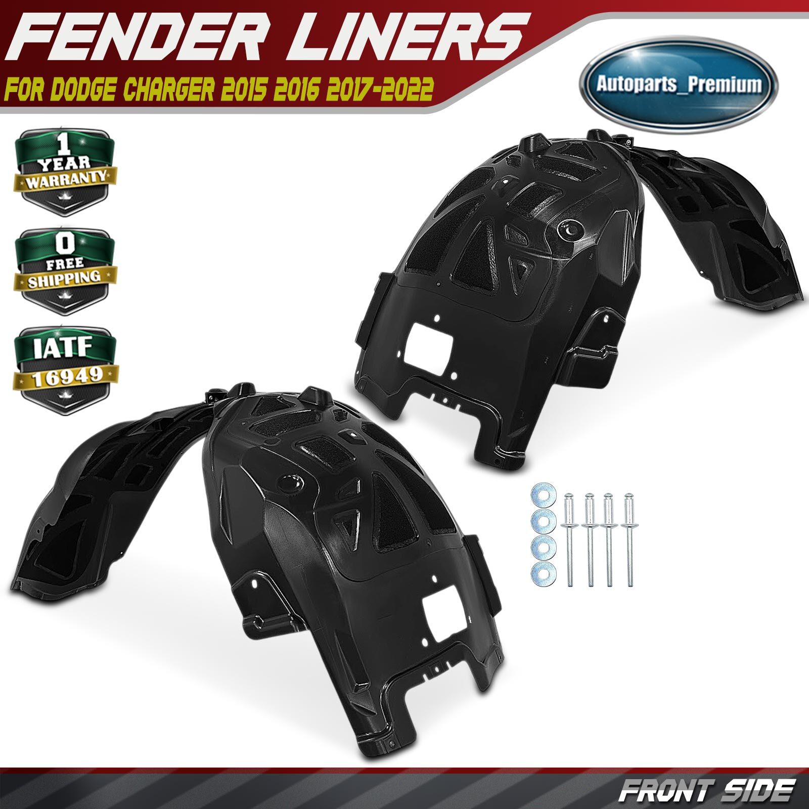 2x Front Inner Fender Liners Splash Shield PP+PET for Dodge Charger 2015-2022