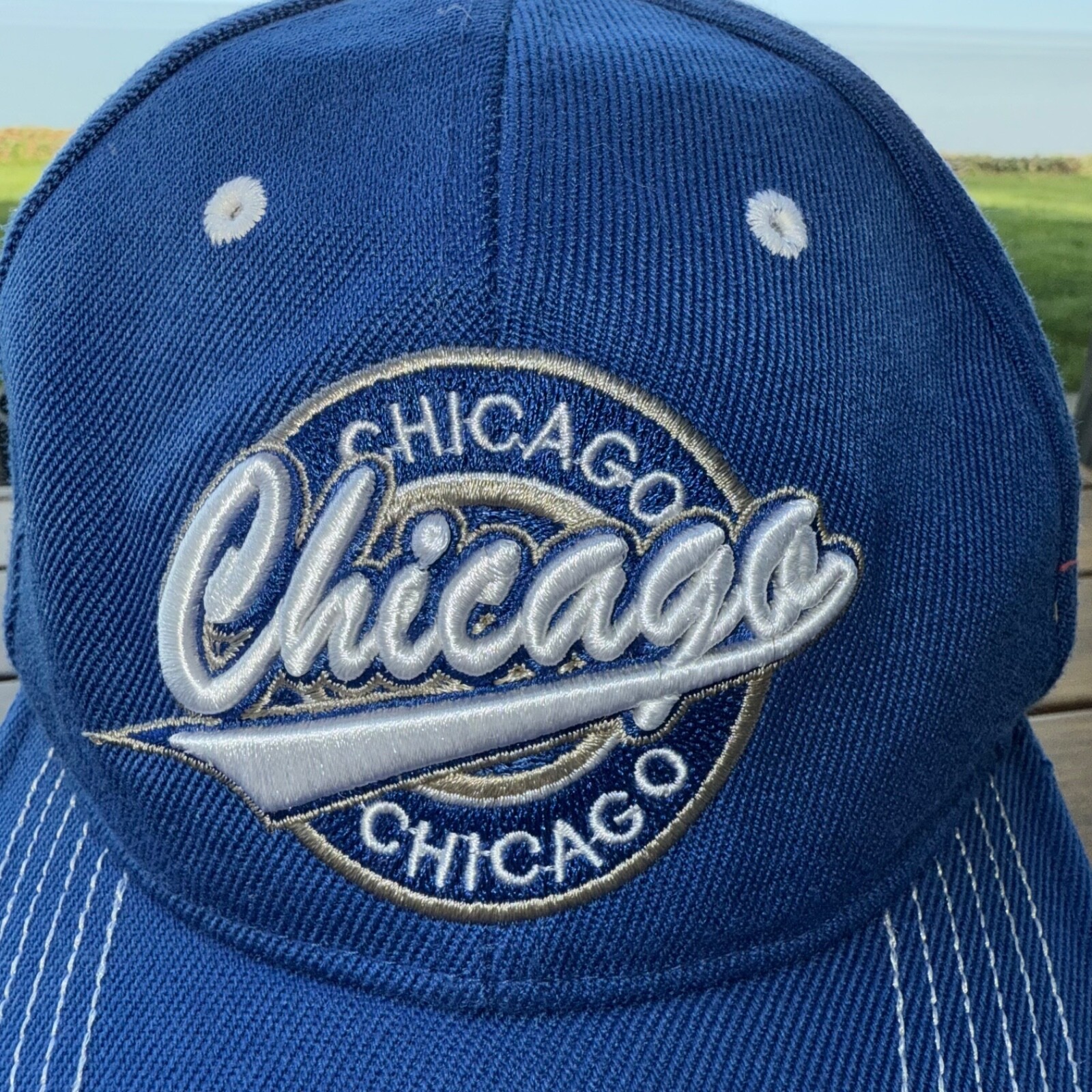 Chicago Hat Cap by City Hunter Royal Blue w White Embroidery Hook Loop EUC