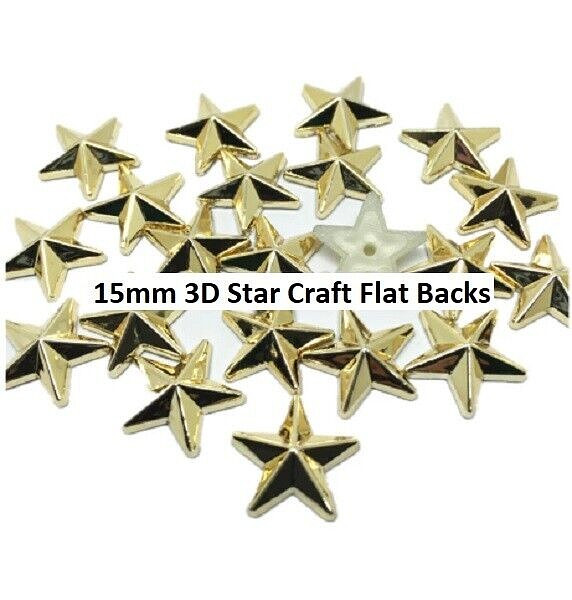 Pkg of 18 Plastic 3D GOLD STARS Flat-back Craft Pieces 5/8" (15mm) (2141)