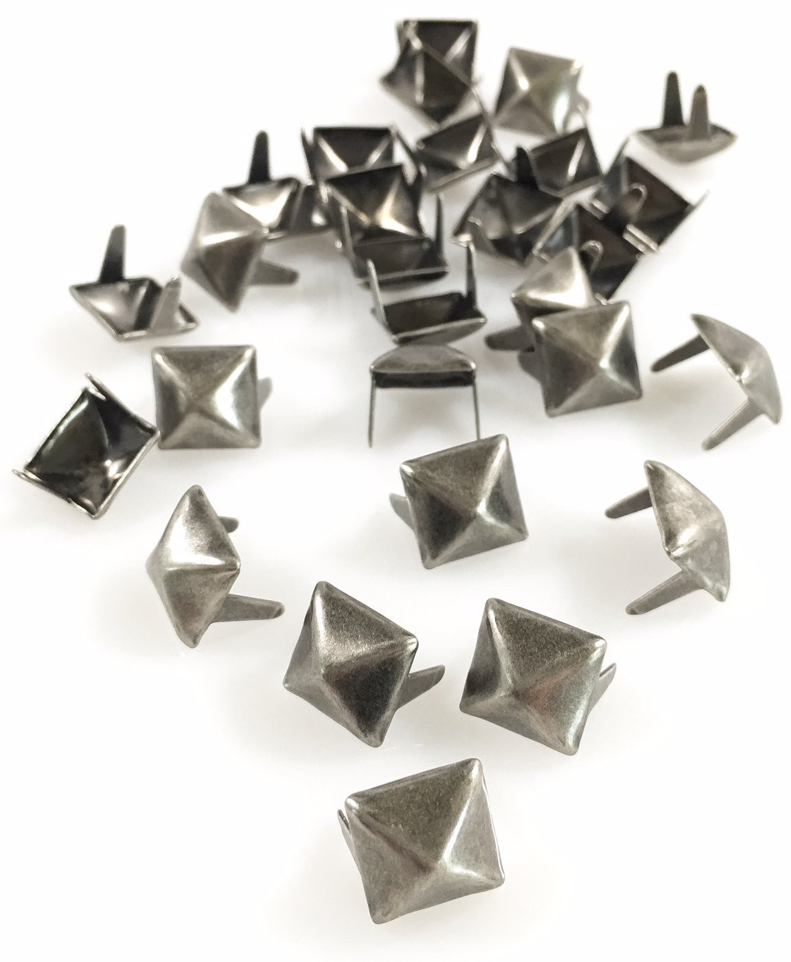 Nailheads Spots Studs 2 Prong 3/8" Square Pyramid Studs - 100 Pcs (Antique Ni...