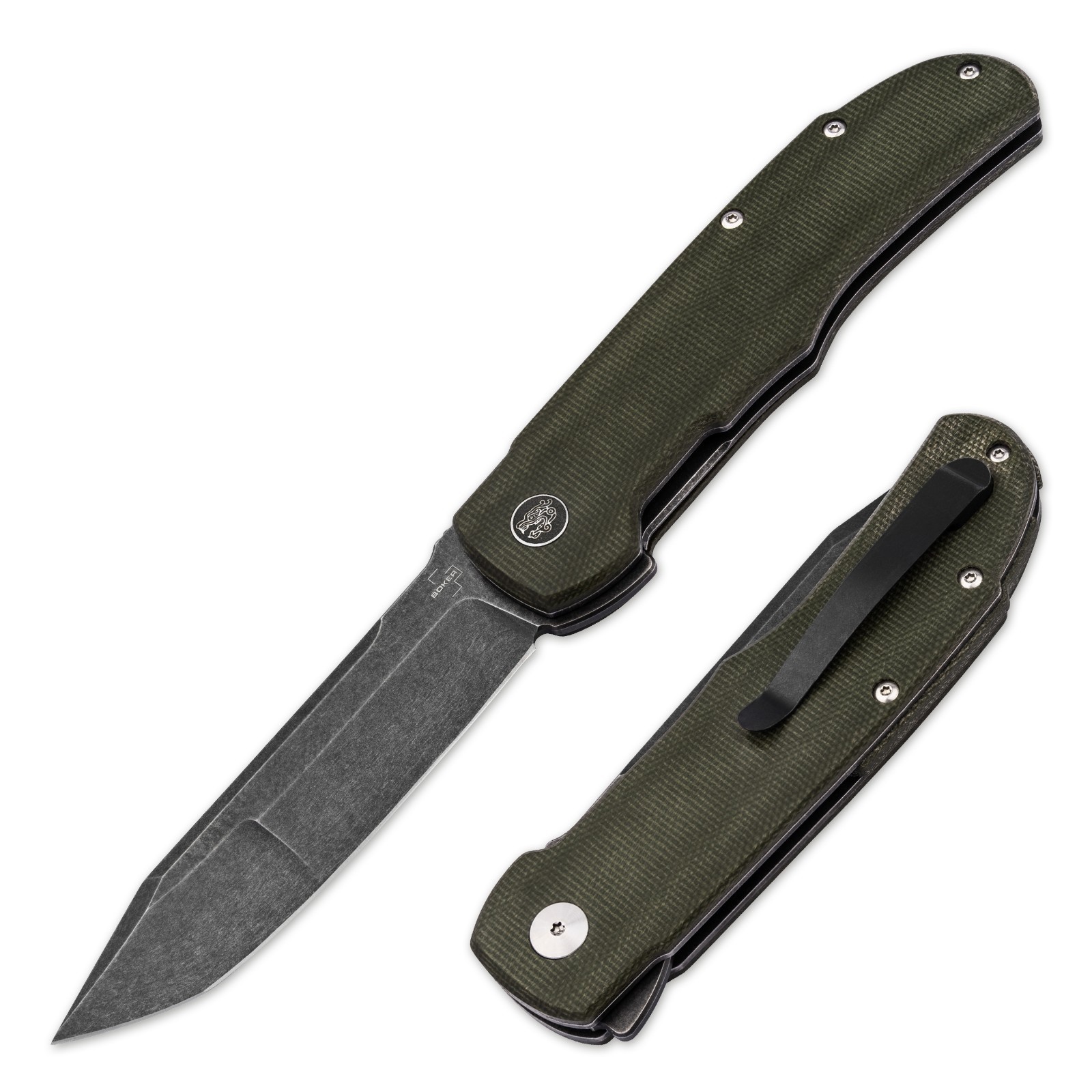 BOKER PLUS Tac-Master EDC Folding Knife 3.90 Nitro-V Blade Micarta Green 01BO889