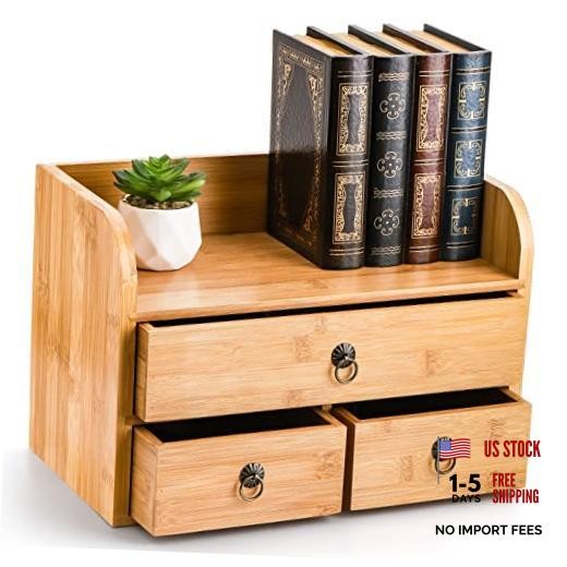 Bamboo Desk Organizer, 3-Tier Bamboo Tabletop Storage Organization