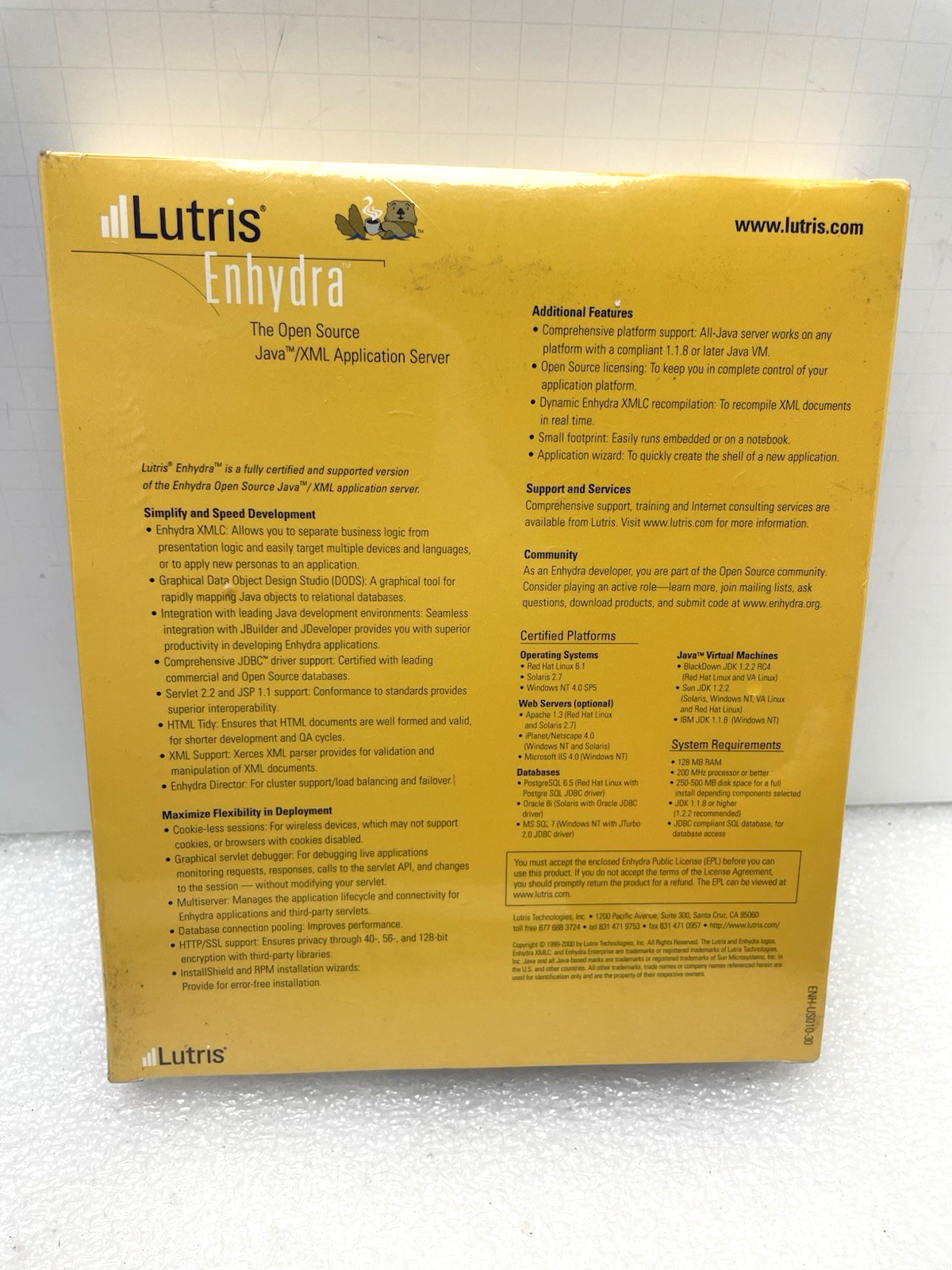 NEW SEALED LUTRIS ENHYDRA SOFTWARE OPEN SOURCE JAVA XML APPLICATION SERVER