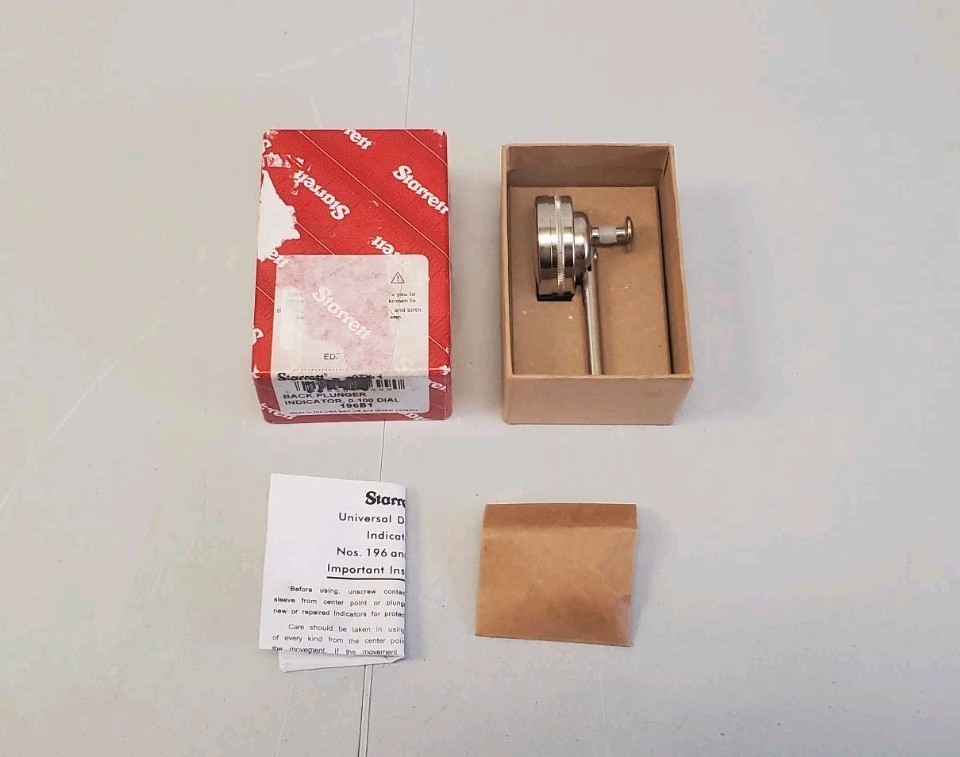 Starrett 196B1 Universal Dial Test Indicator, 0-100 Dial, Back Plunger New