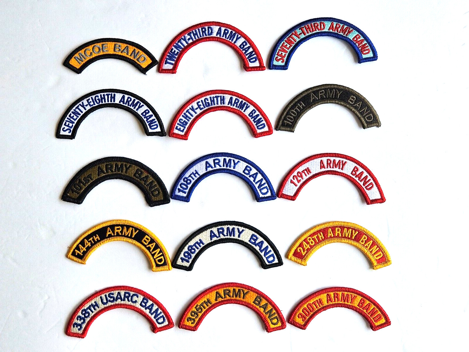Lot of 15 U.S. Army BAND Shoulder Unit Insignia Scroll Patches