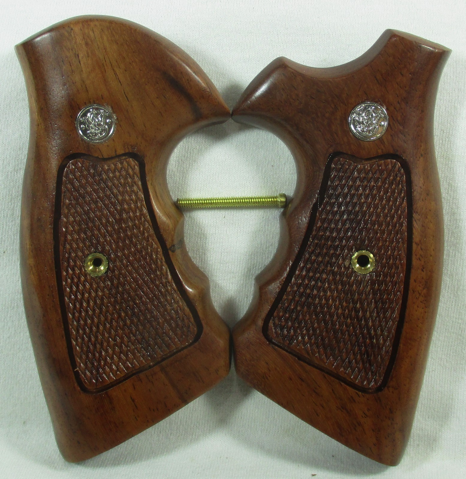 New, Wood checkered grips for S&W Revolvers, K, L Frame, Square Butt