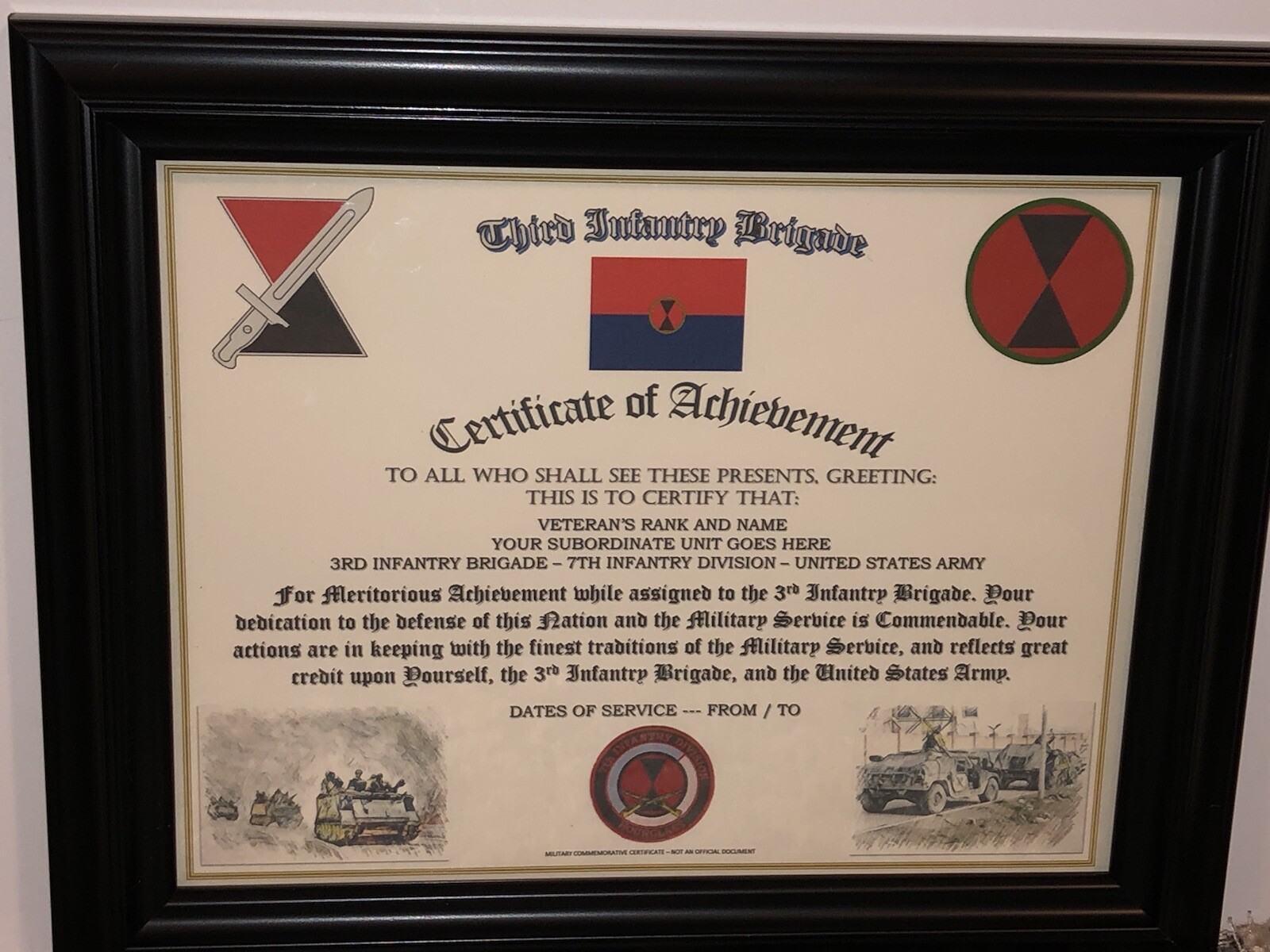 3RD INFANTRY BRIGADE - 7TH ID / ACHIEVEMENT (COMMEMORATIVE CERTIFICATE)